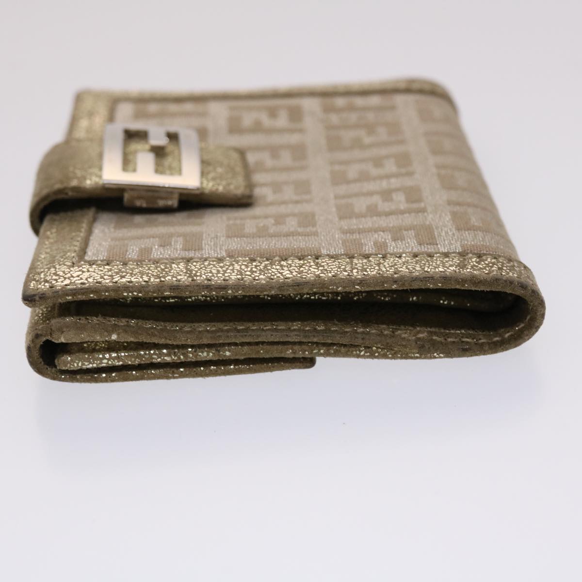 FENDI Zucchino Canvas Wallet Gold Silver Auth 47197