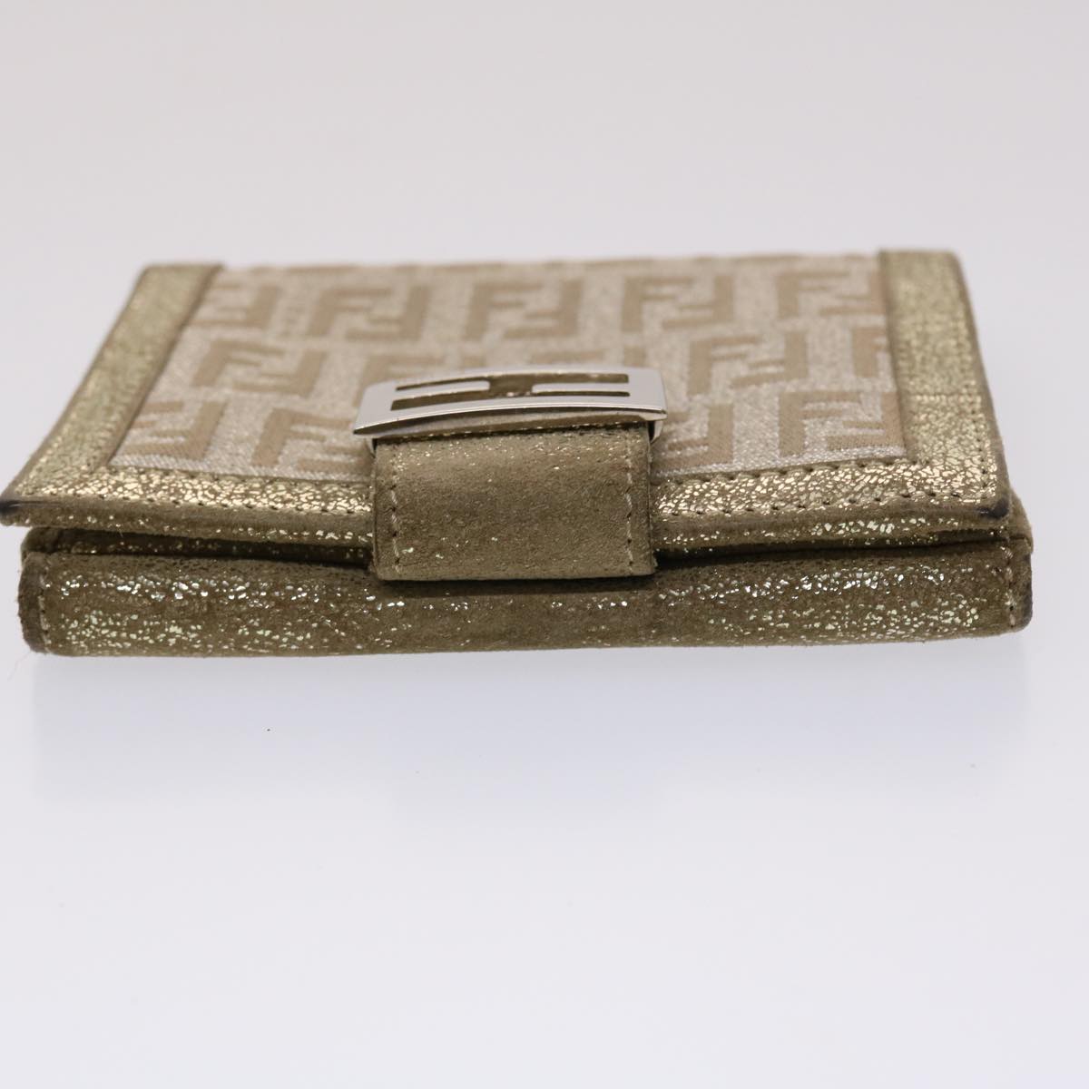 FENDI Zucchino Canvas Wallet Gold Silver Auth 47197