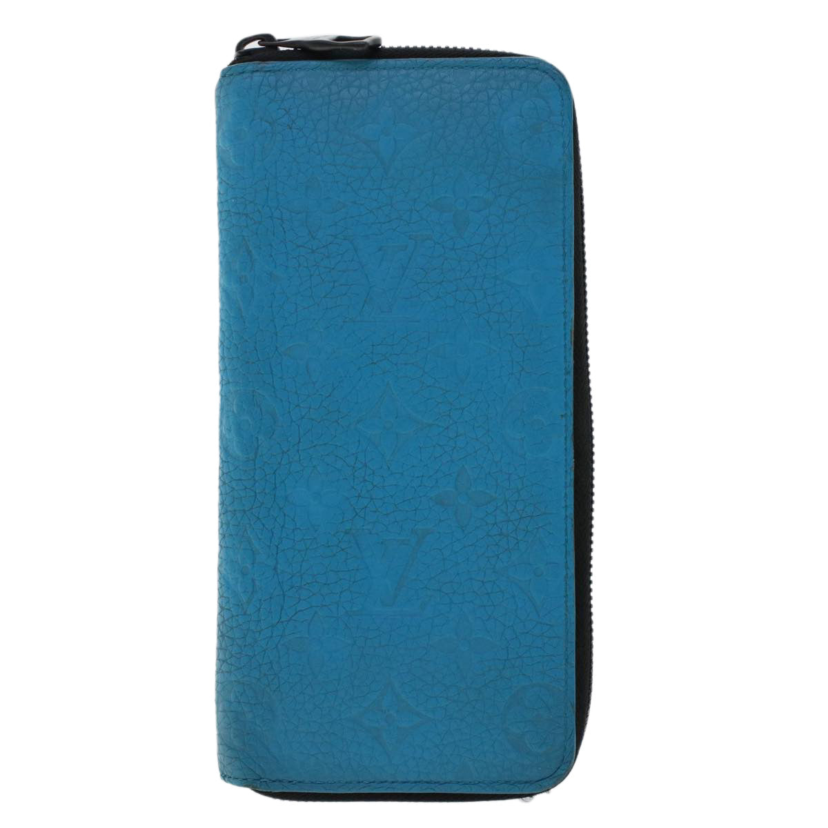 LOUIS VUITTON Monogram Taurillon Zippy Wallet Vertical Blue M69048 LV Auth 47300