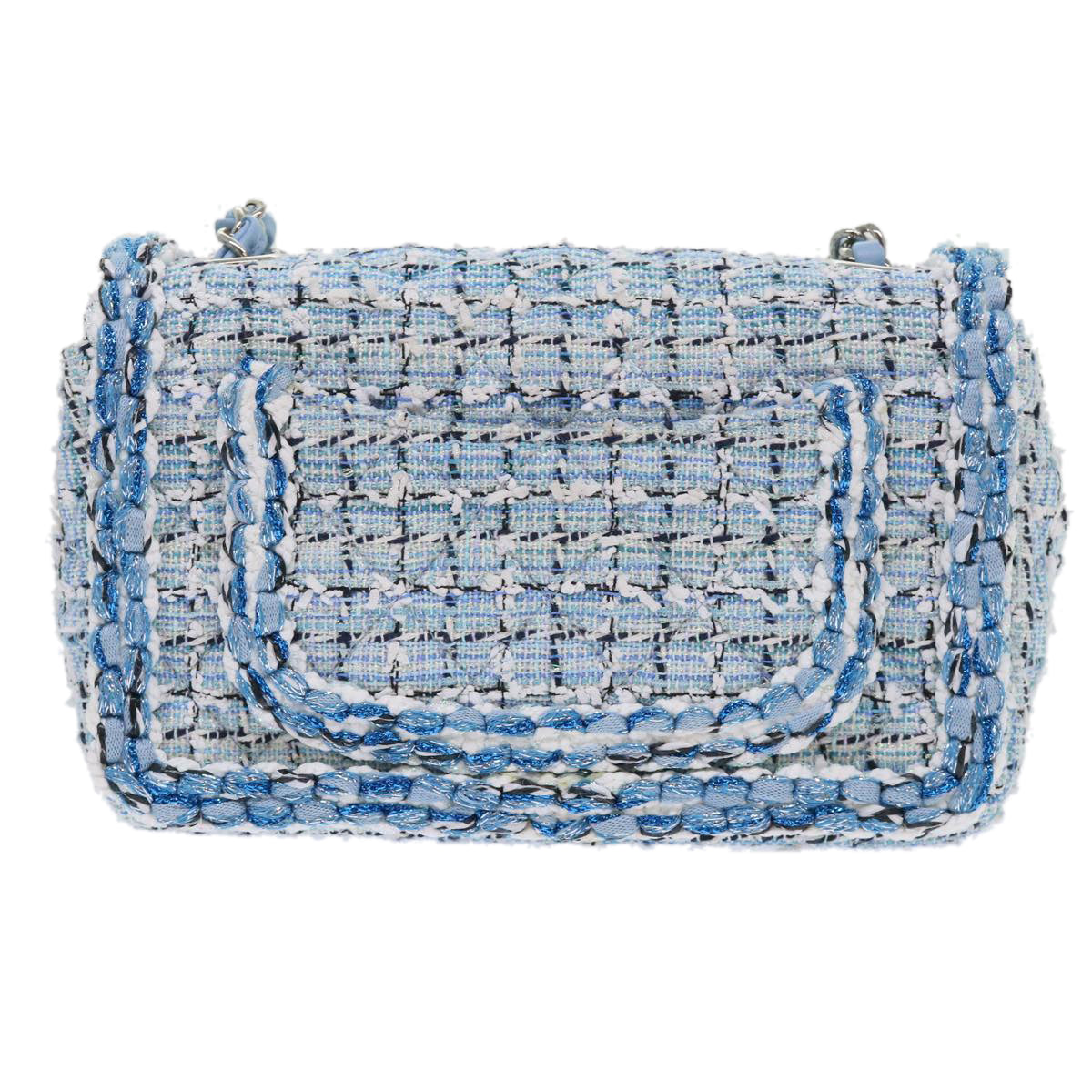 CHANEL Chain Shoulder Bag Tweed Blue CC Auth 47496A