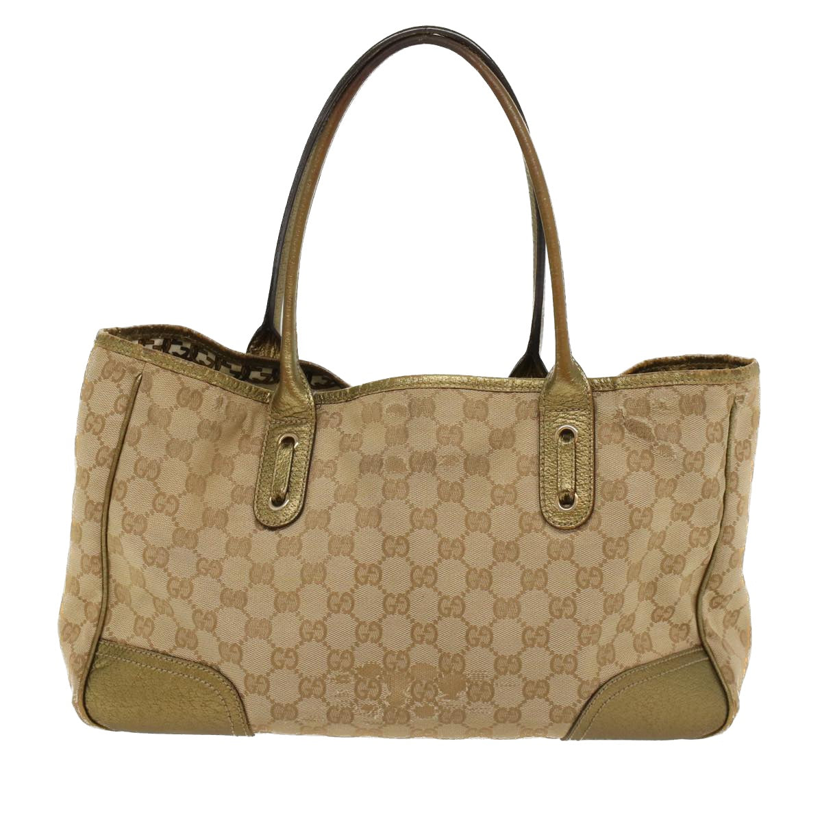 GUCCI GG Canvas Shoulder Bag Leather Beige Gold 168805 Auth 47525