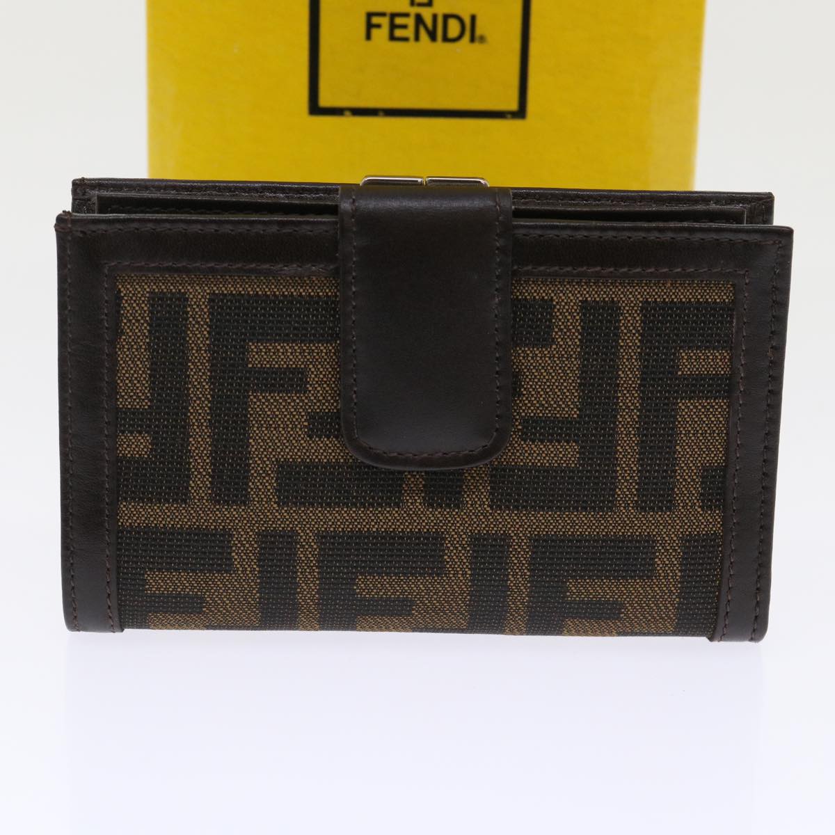 FENDI Zucca Canvas Wallet Black Brown 2251-01692-009 Auth 47535