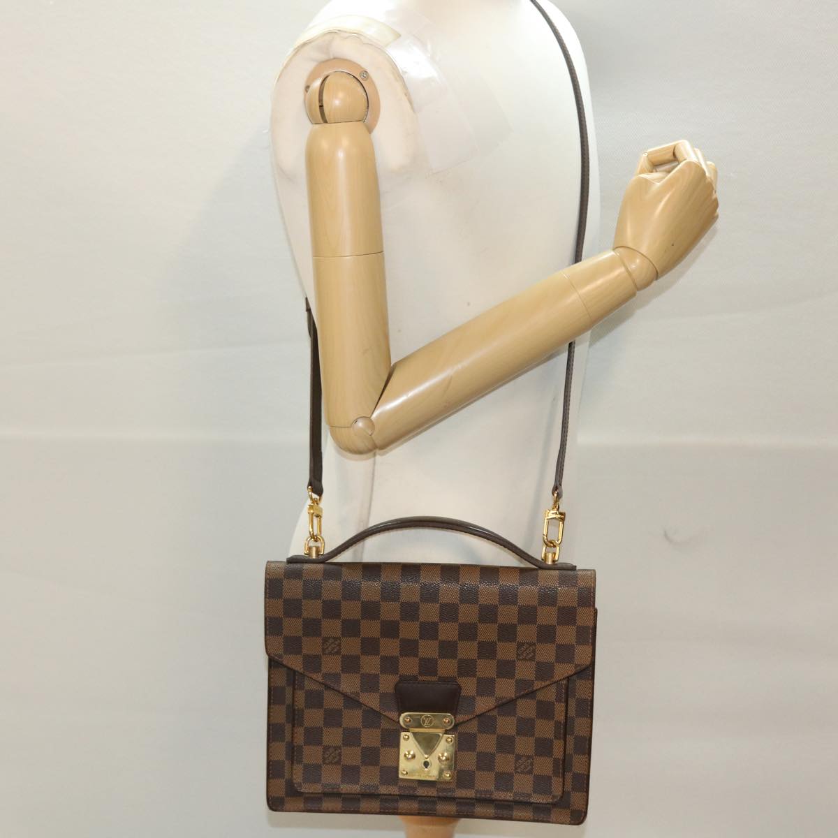 LOUIS VUITTON Damier Ebene Monceau 28 Hand Bag SPO 2way N48088 LV Auth 47539