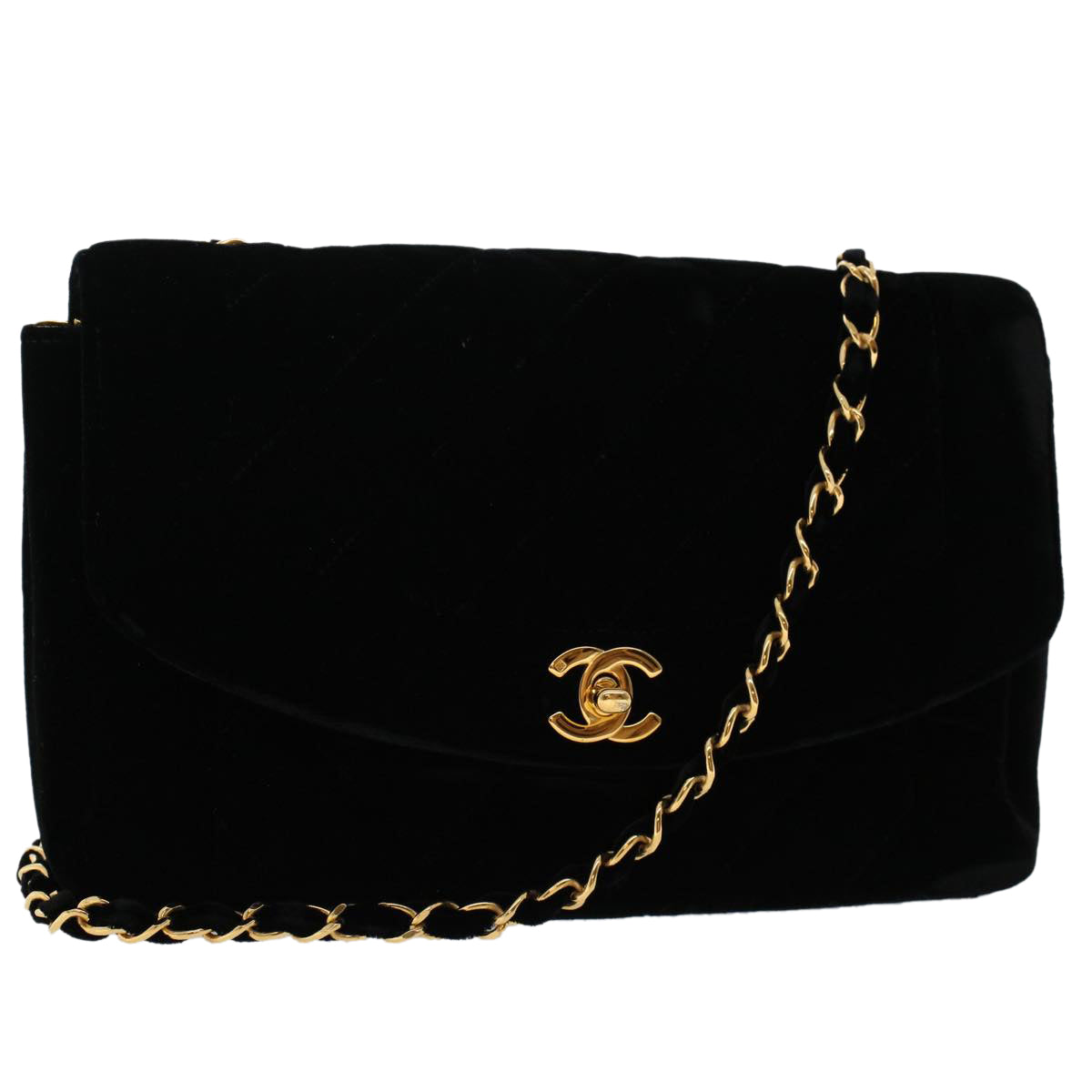 CHANEL Matelasse 25 Chain Diana Shoulder Bag Cotton Black CC Auth 47581A