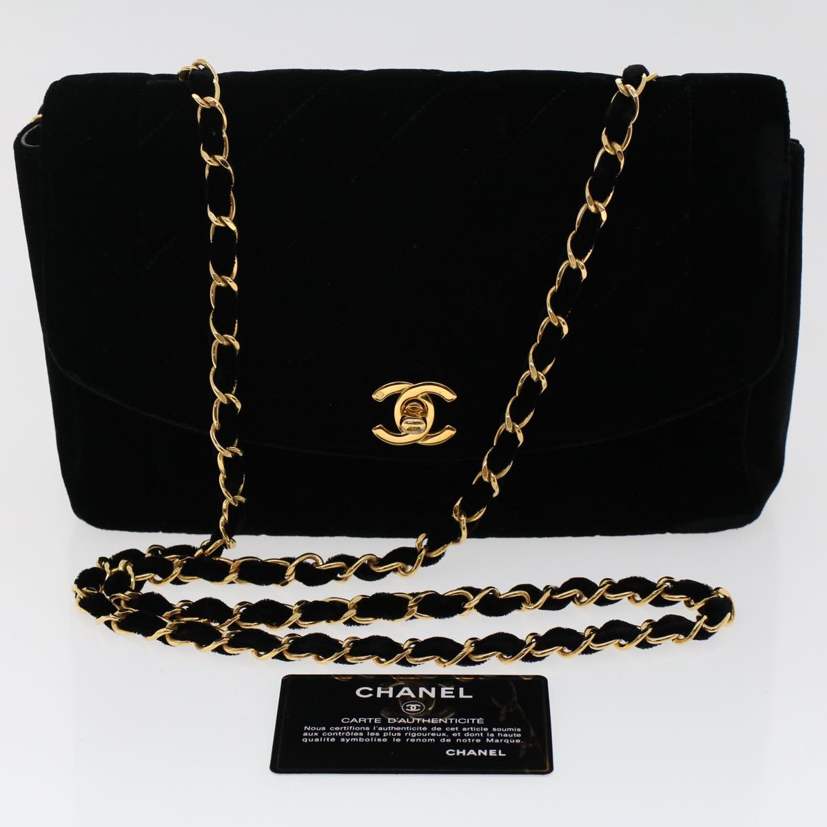 CHANEL Matelasse 25 Chain Diana Shoulder Bag Cotton Black CC Auth 47581A