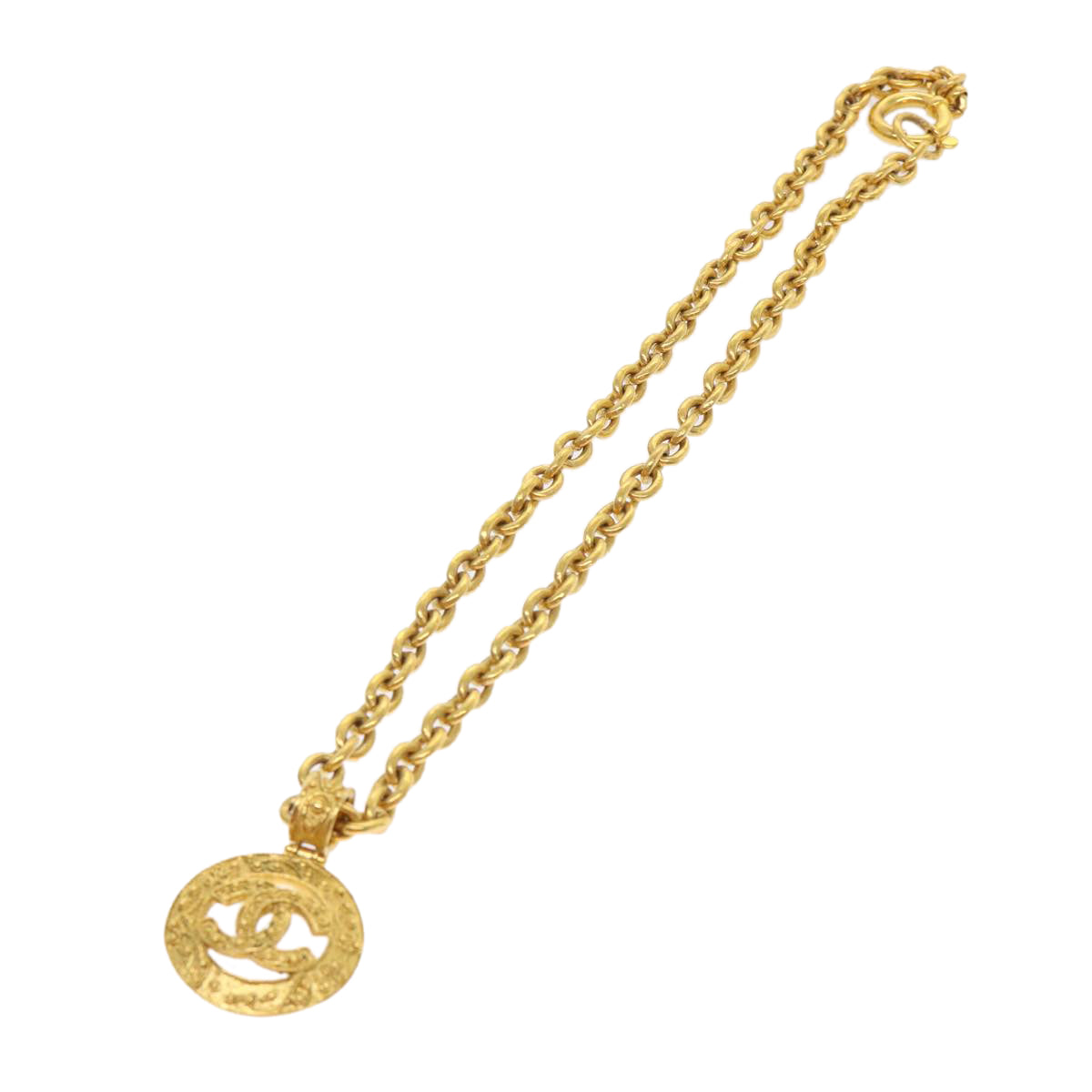 CHANEL Chain Necklace Gold Tone CC Auth 47582A