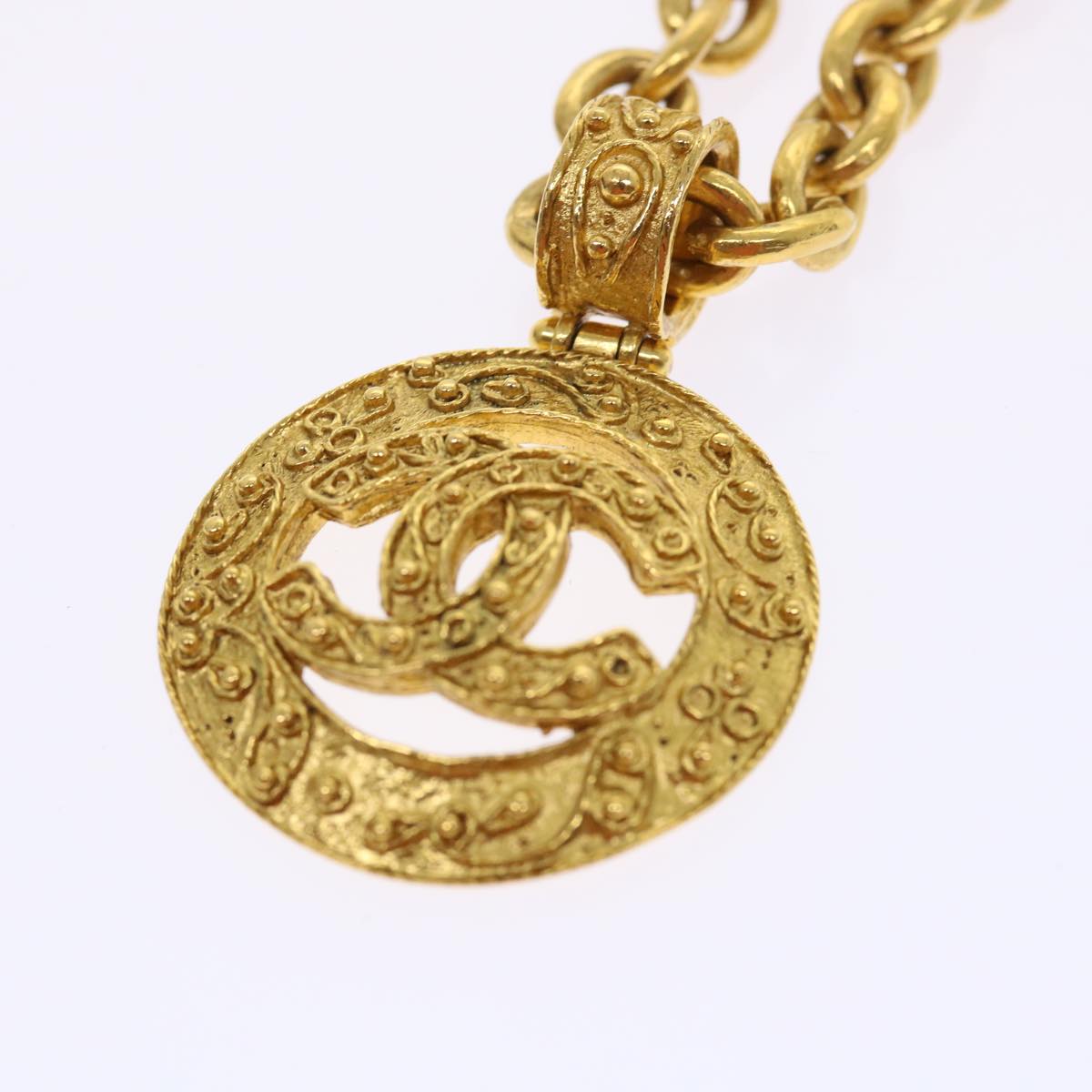 CHANEL Chain Necklace Gold Tone CC Auth 47582A