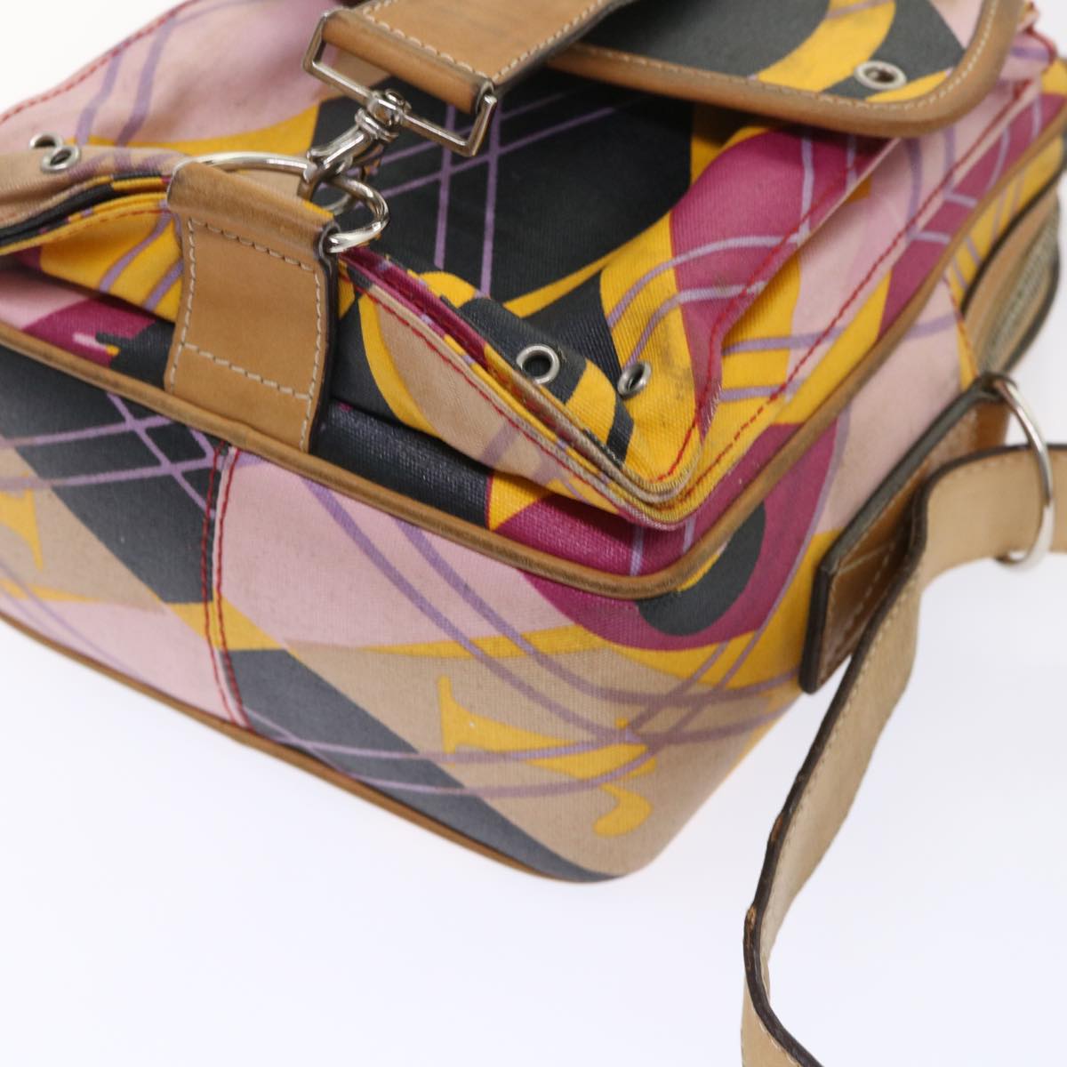 Christian Dior Argyle Check Shoulder Bag Nylon Yellow Pink 05-MA-0064 Auth 47588