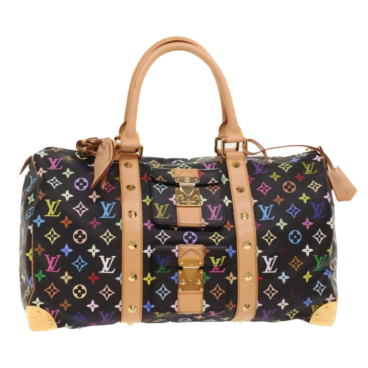 LOUIS VUITTON Monogram Multicolor Keepall 45 Boston Bag Black M92640 Auth 47622A