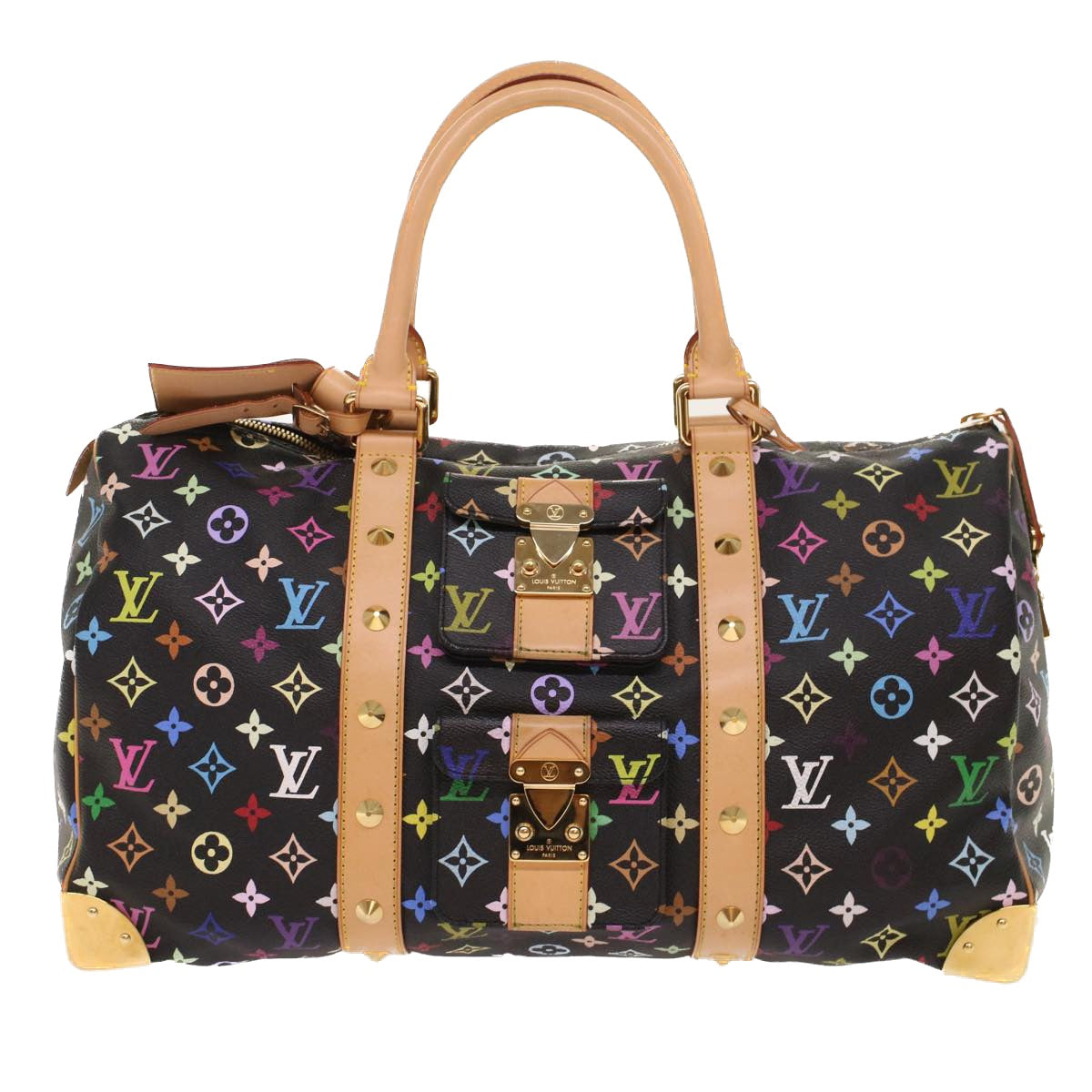 LOUIS VUITTON Monogram Multicolor Keepall 45 Boston Bag Black M92640 Auth 47622A