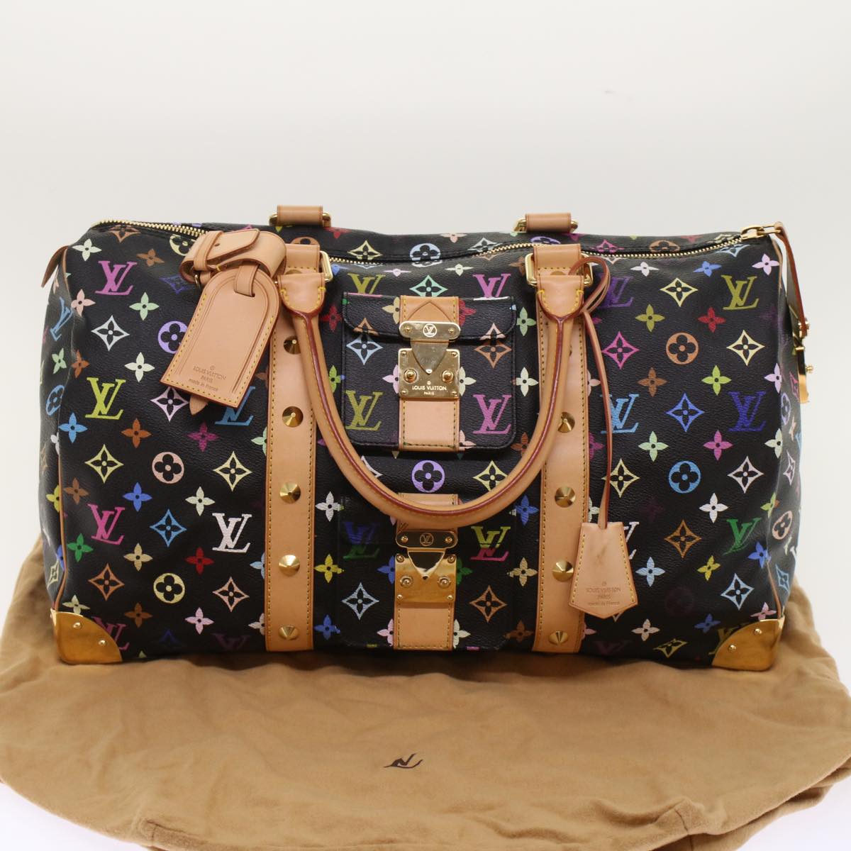 LOUIS VUITTON Monogram Multicolor Keepall 45 Boston Bag Black M92640 Auth 47622A