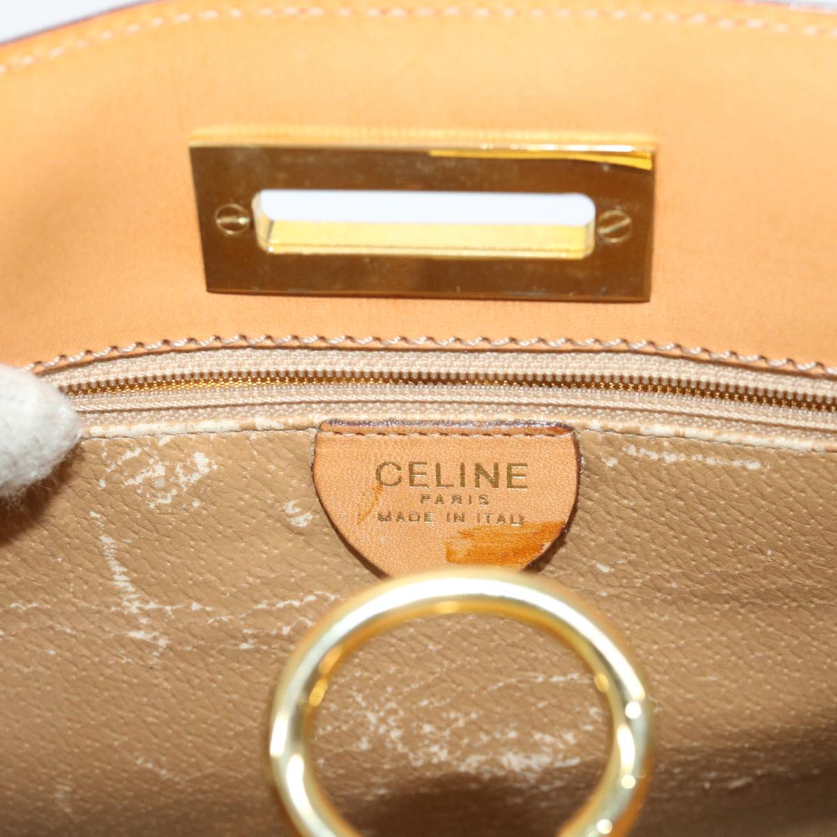 CELINE Macadam Canvas Hand Bag PVC Leather Brown Auth 47659