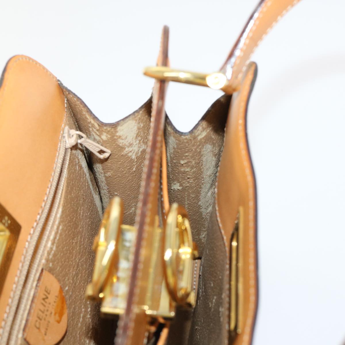 CELINE Macadam Canvas Hand Bag PVC Leather Brown Auth 47659