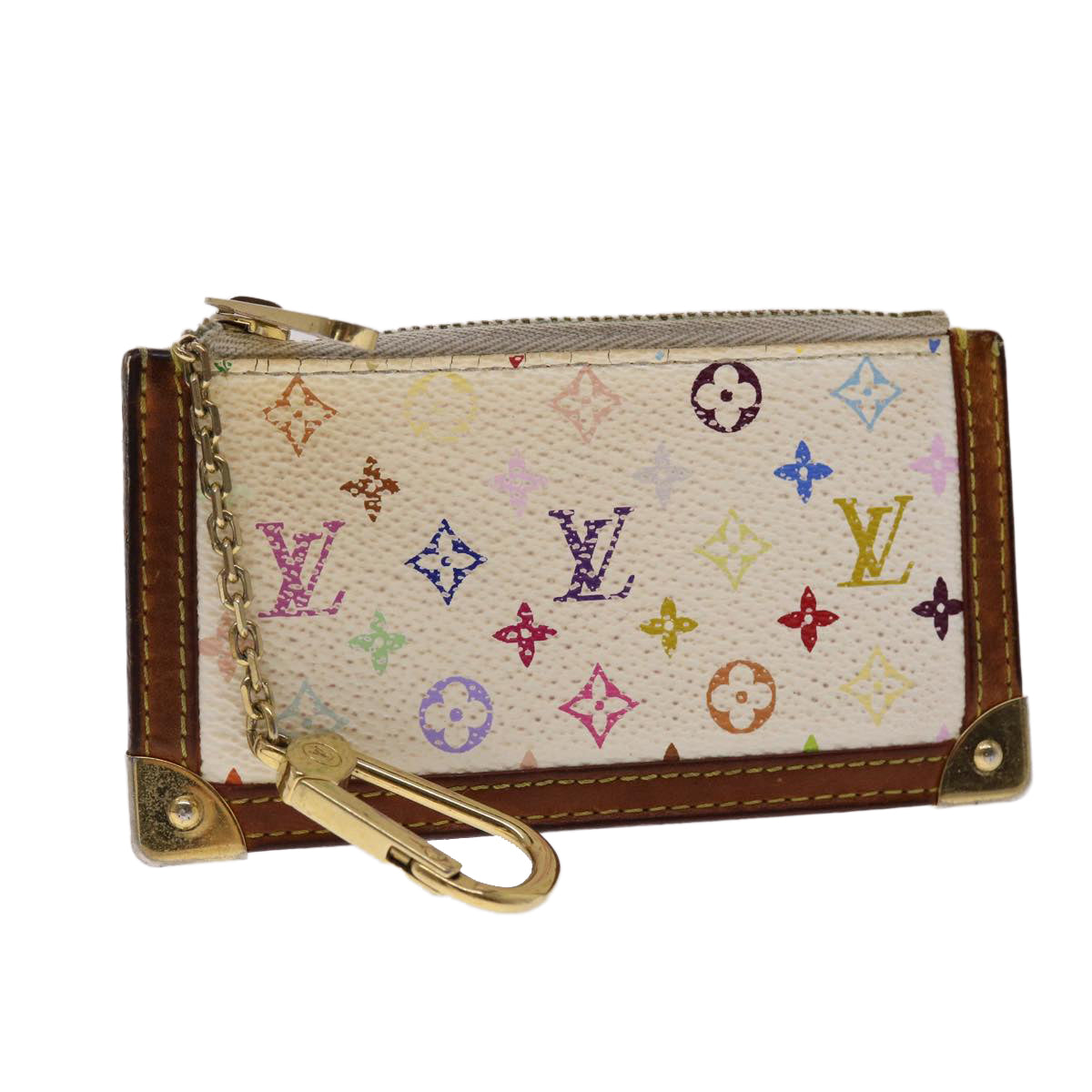 LOUIS VUITTON Monogram Multicolor Pochette Cles Purse White M92655 LV Auth 47823