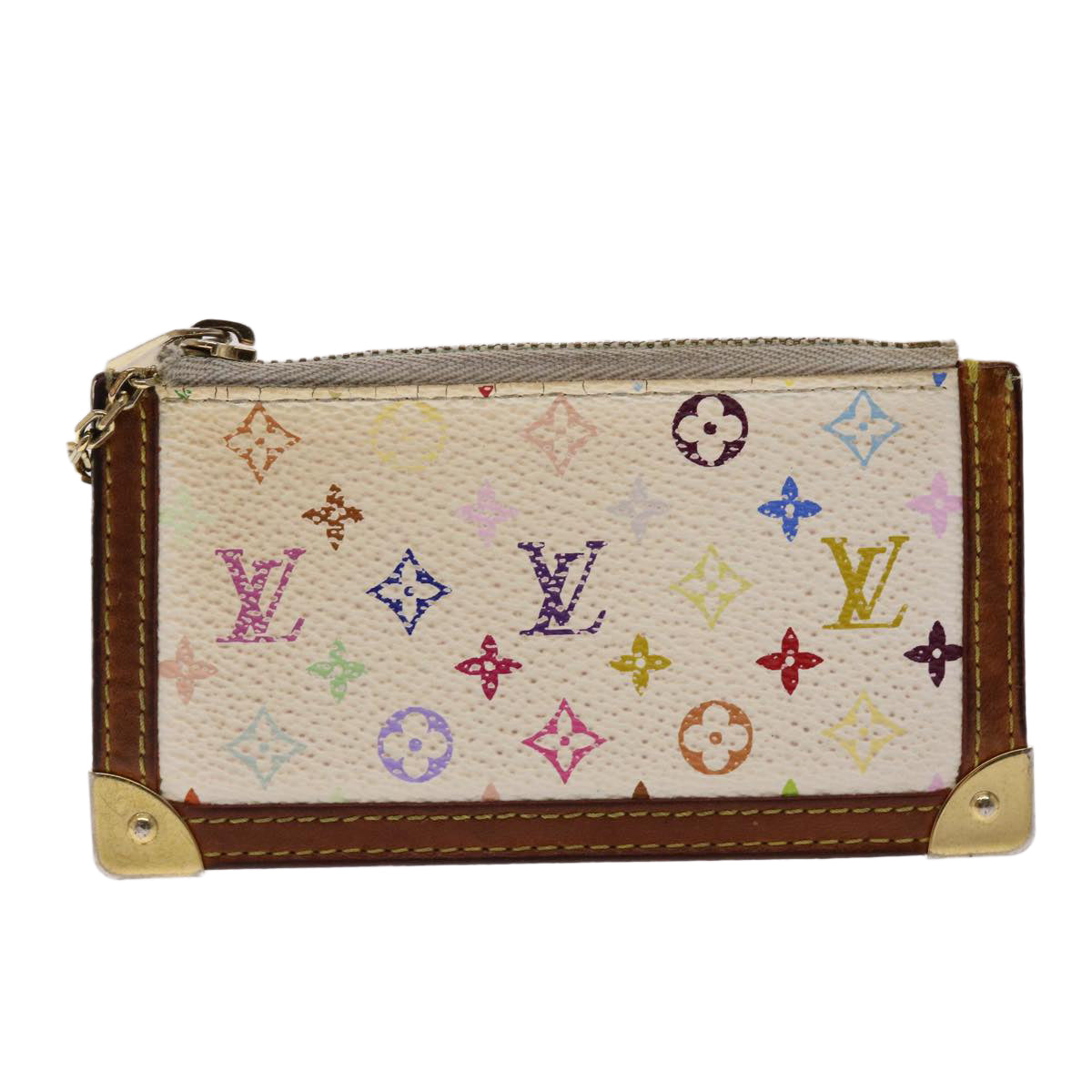 LOUIS VUITTON Monogram Multicolor Pochette Cles Purse White M92655 LV Auth 47823