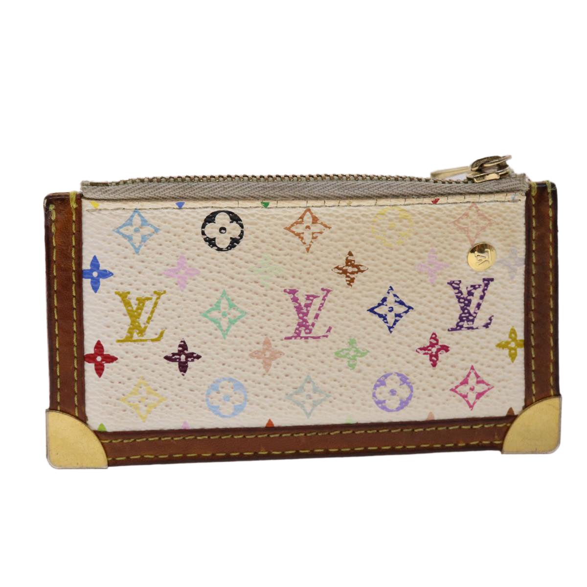 LOUIS VUITTON Monogram Multicolor Pochette Cles Purse White M92655 LV Auth 47823