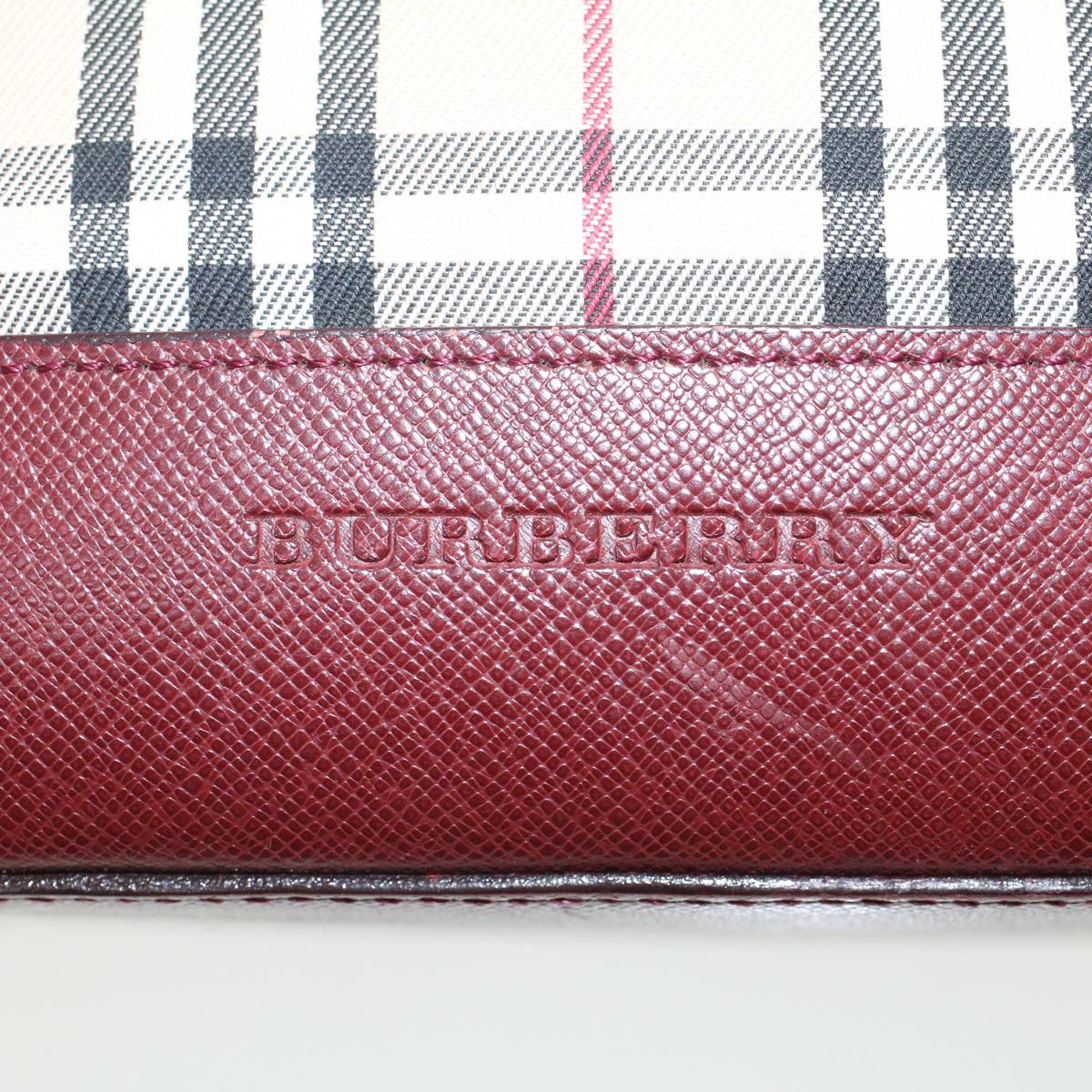 BURBERRY Nova Check Hand Bag Canvas Beige Wine Red Auth 48021