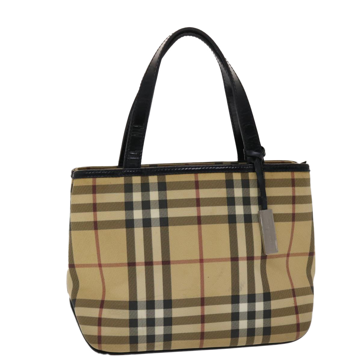 BURBERRY Nova Check Hand Bag PVC Leather Beige Black Auth 48032