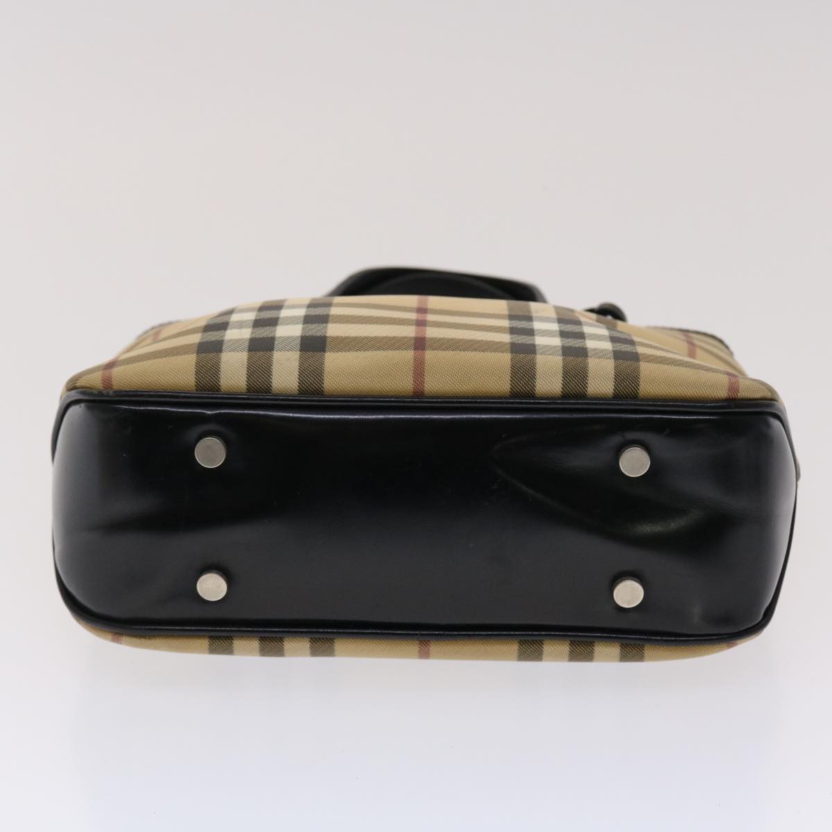 BURBERRY Nova Check Hand Bag PVC Leather Beige Black Auth 48032