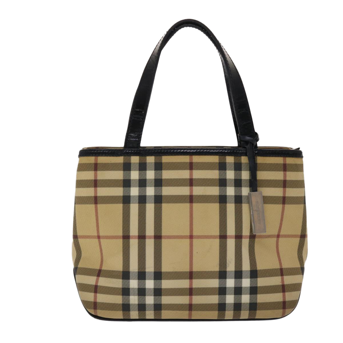 BURBERRY Nova Check Hand Bag PVC Leather Beige Black Auth 48032