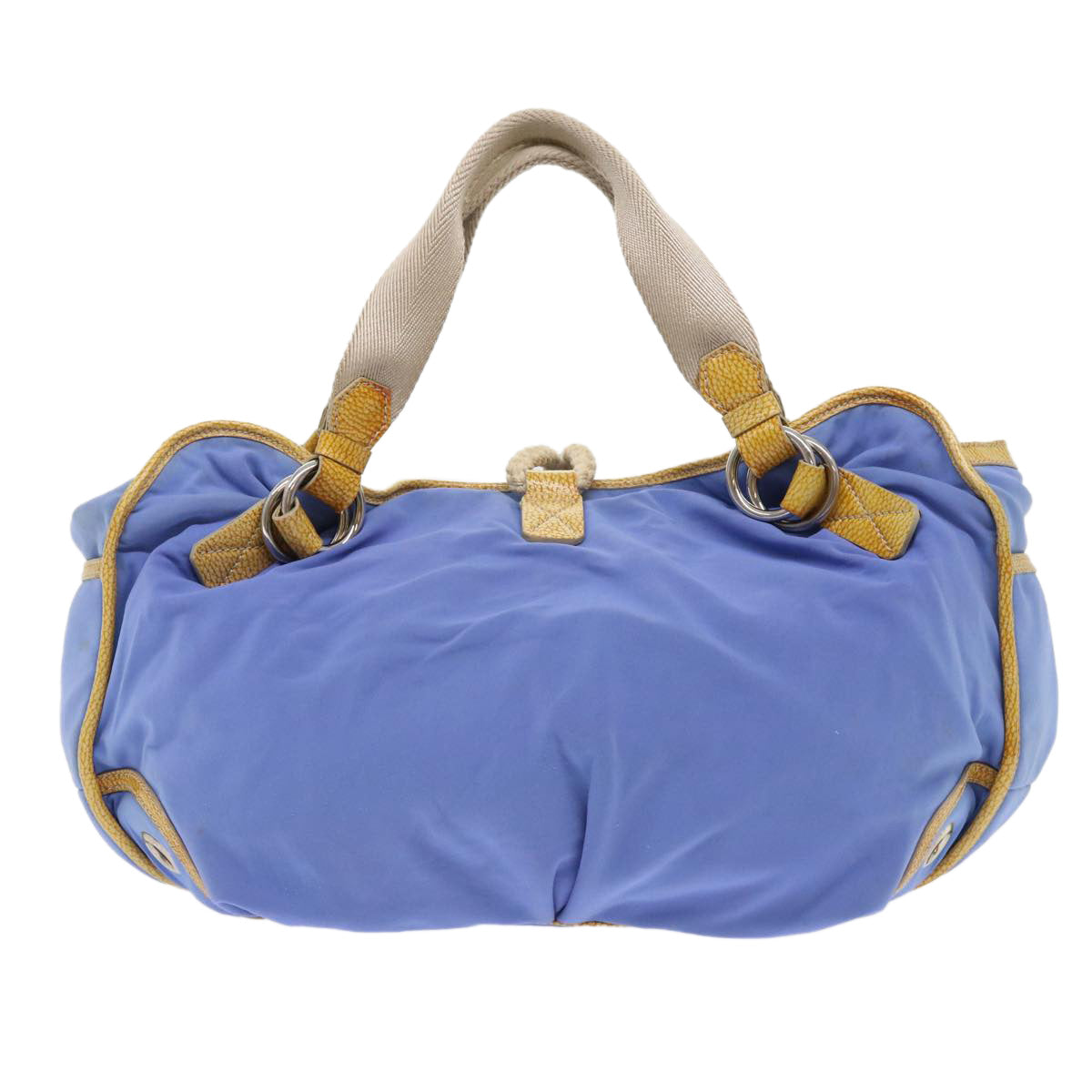 CELINE Boston Bag Nylon Blue Brown Auth 48042