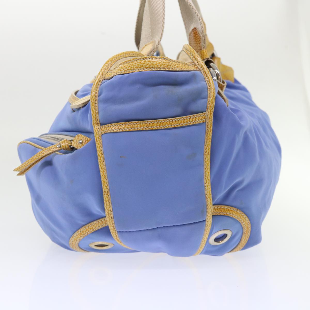 CELINE Boston Bag Nylon Blue Brown Auth 48042