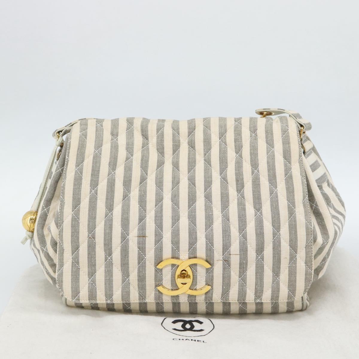 CHANEL Matelasse Shoulder Bag Canvas Light Blue White CC Auth 48071AV