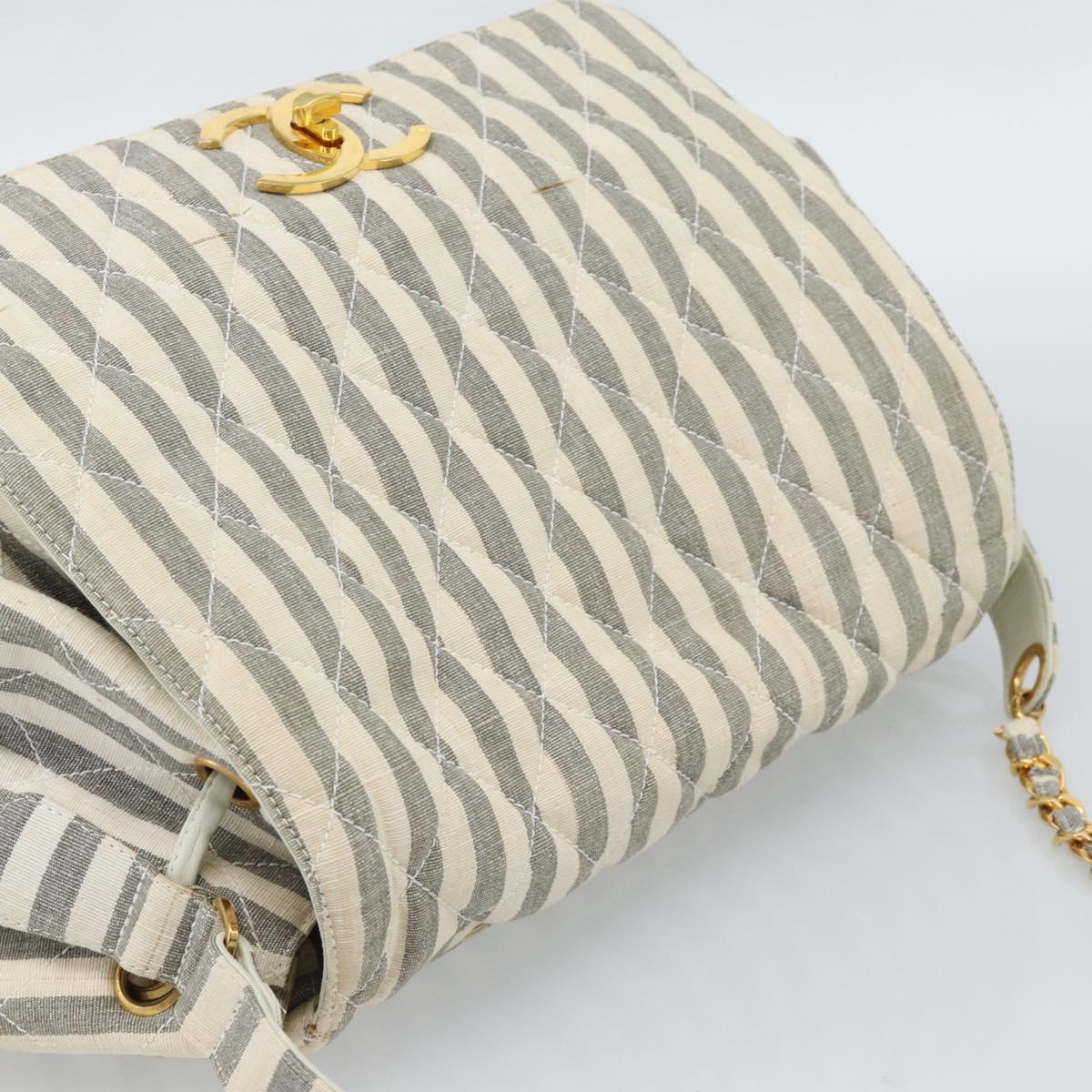 CHANEL Matelasse Shoulder Bag Canvas Light Blue White CC Auth 48071AV