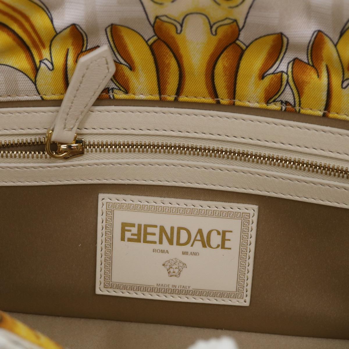 FENDI Baguette Shoulder Bag Polyester 2way White 8BR600 AK2D Auth 48072SM