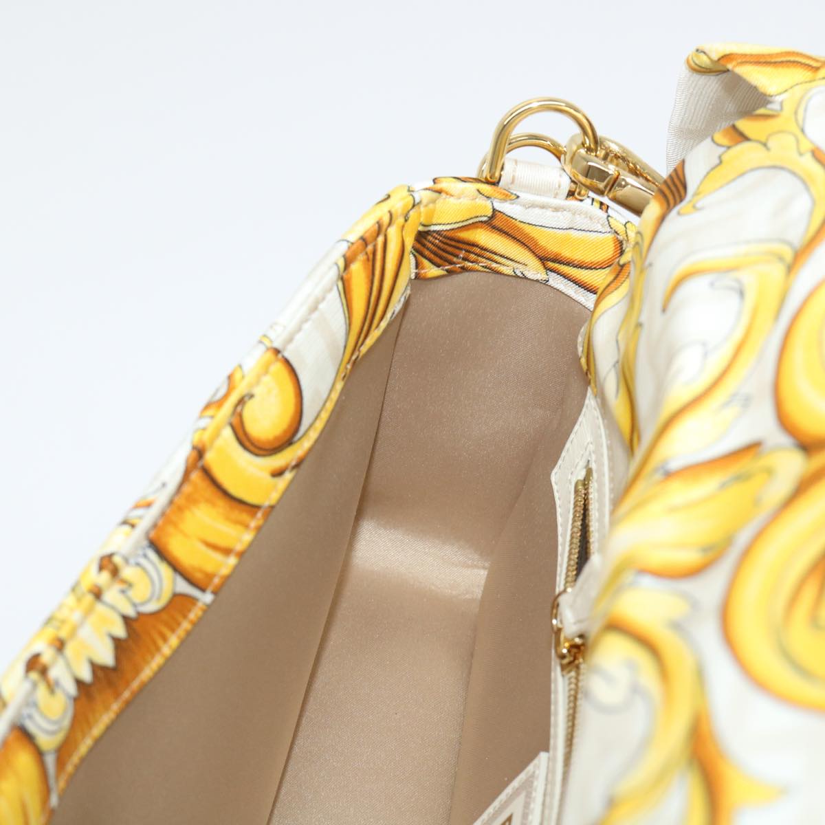 FENDI Baguette Shoulder Bag Polyester 2way White 8BR600 AK2D Auth 48072SM