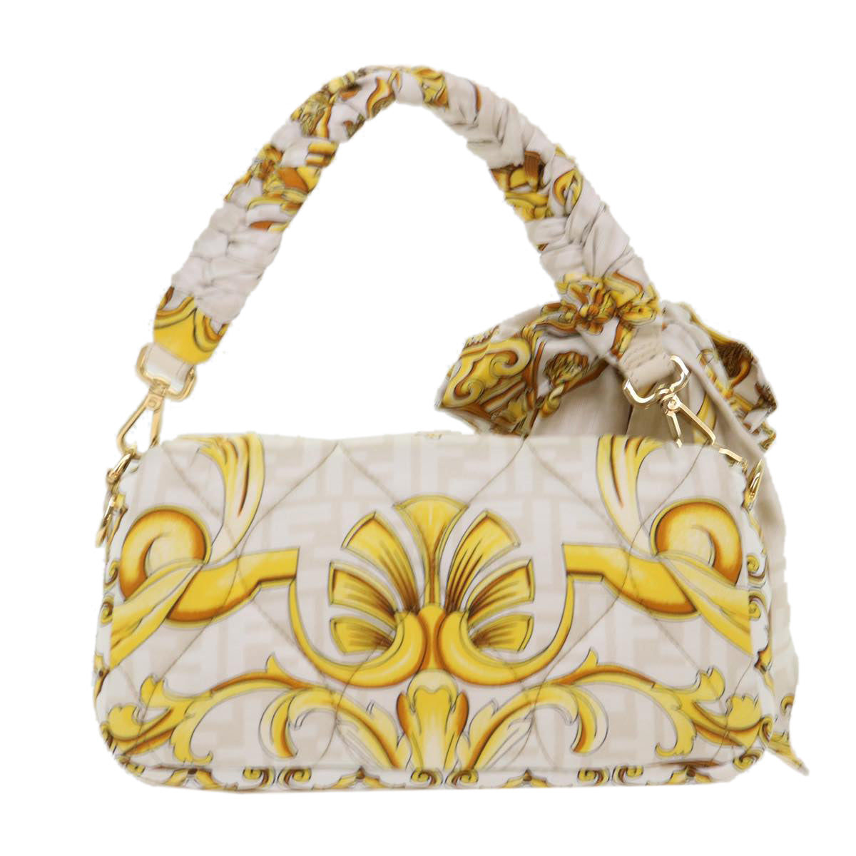 FENDI Baguette Shoulder Bag Polyester 2way White 8BR600 AK2D Auth 48072SM