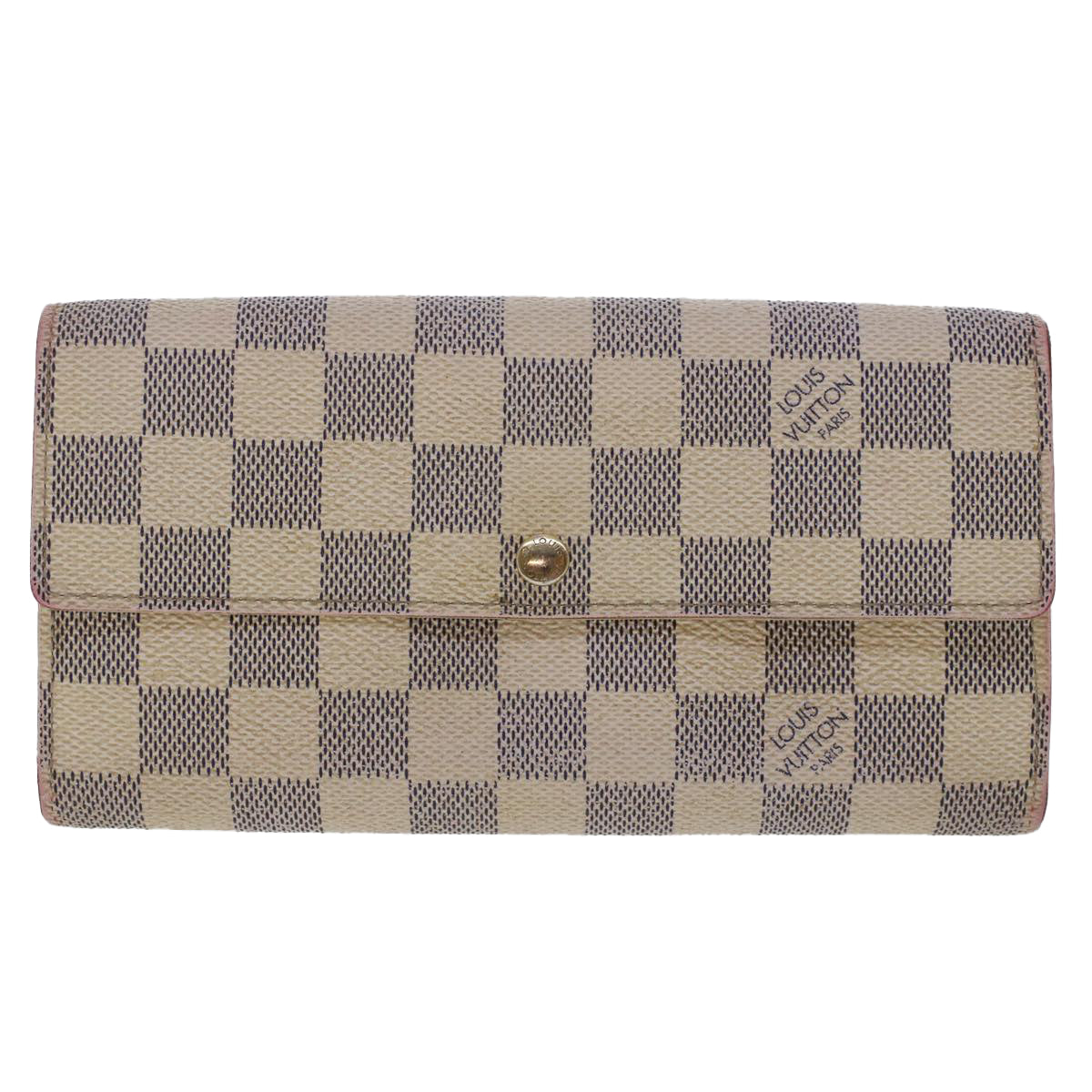 LOUIS VUITTON Damier Azur Portefeuille Sarah Long Wallet N63208 LV Auth 48479