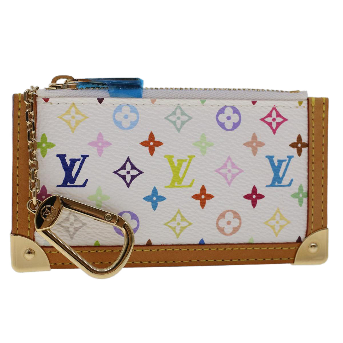 LOUIS VUITTON Monogram Multicolor Pochette Cles Purse White M92655 Auth 48836A