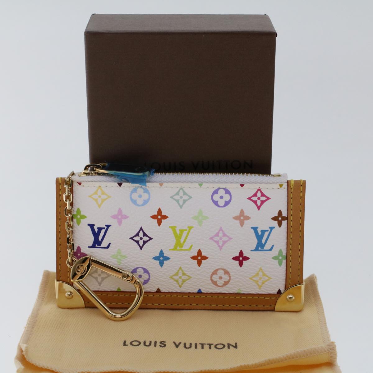 LOUIS VUITTON Monogram Multicolor Pochette Cles Purse White M92655 Auth 48836A