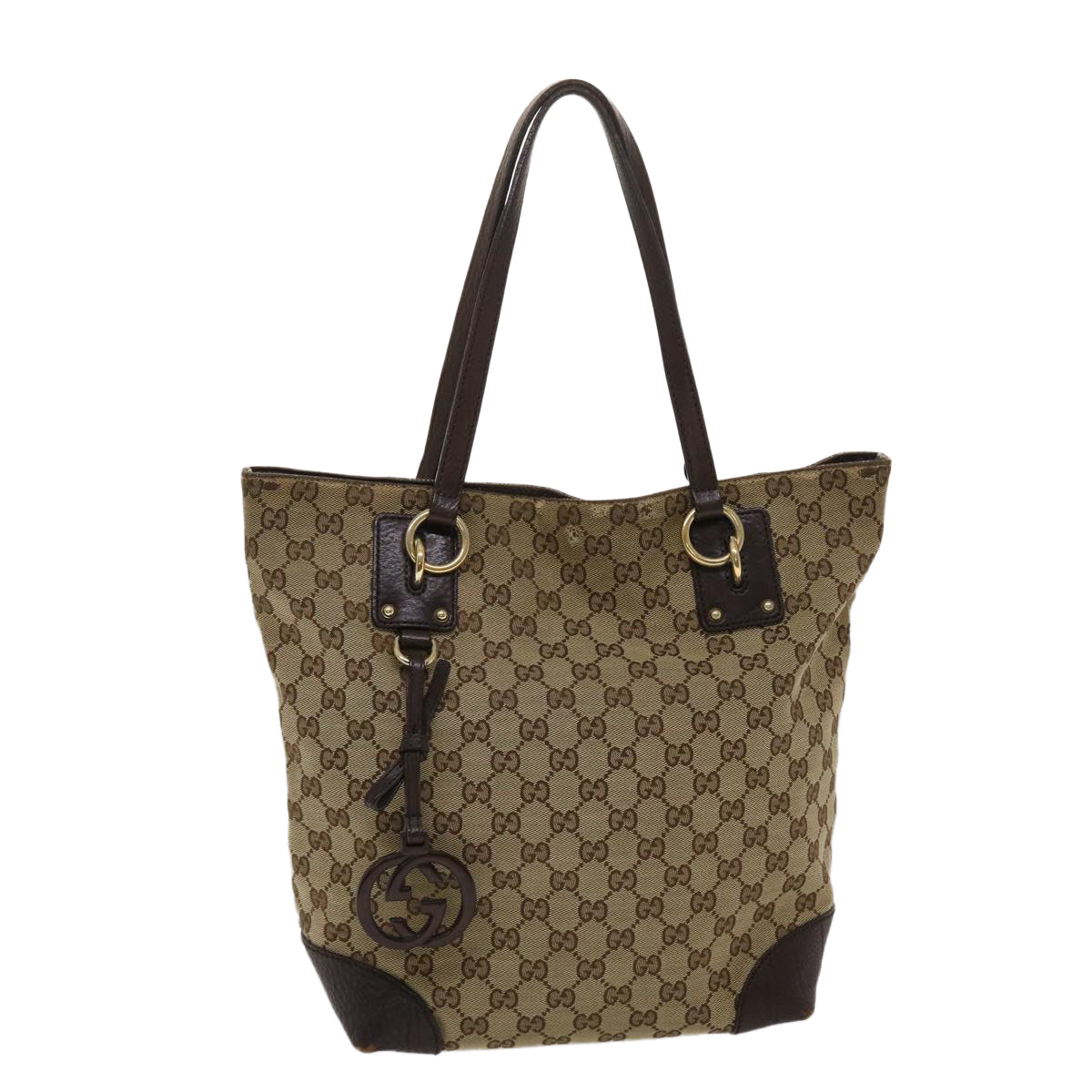 GUCCI GG Canvas Tote Bag Beige Dark Brown Auth 49048