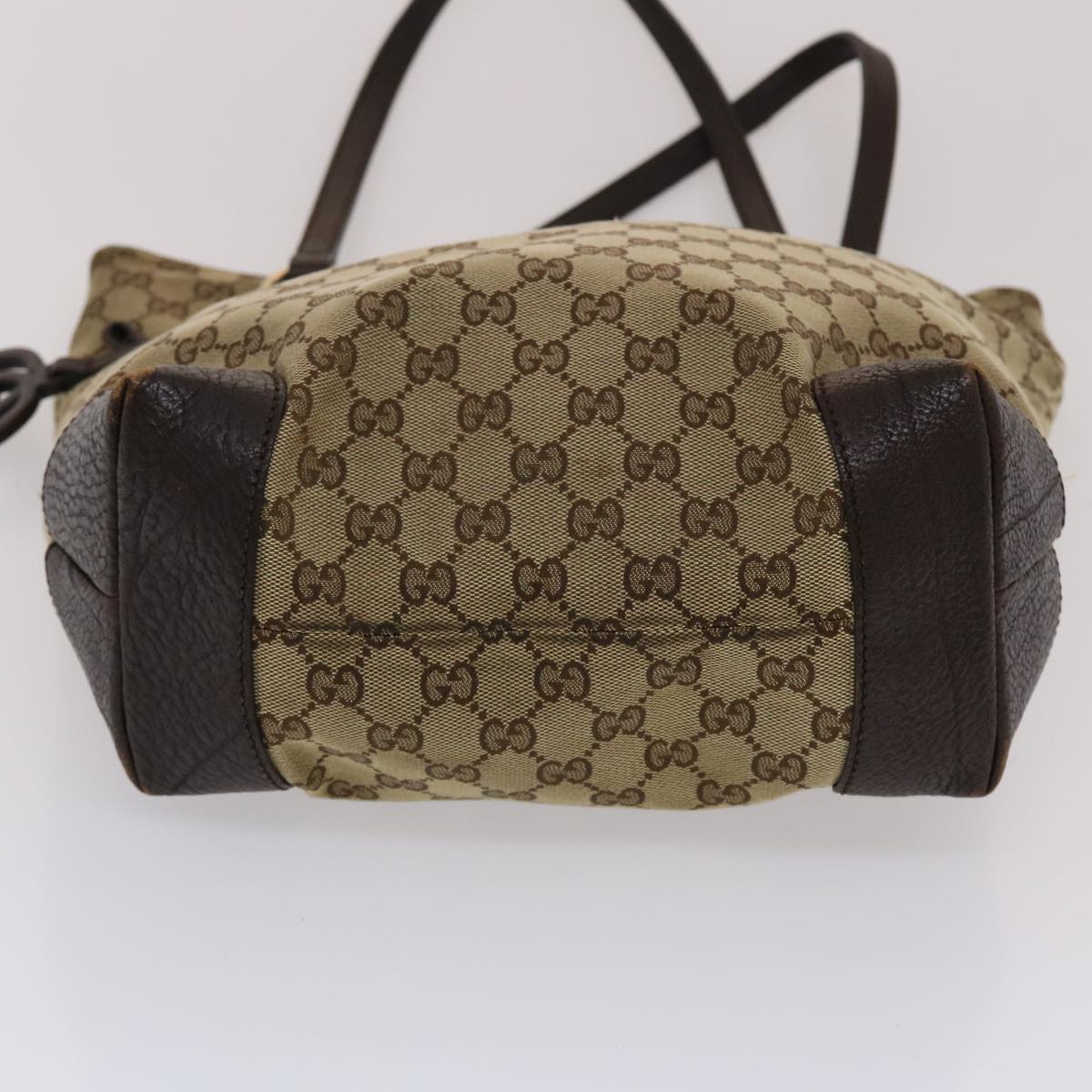 GUCCI GG Canvas Tote Bag Beige Dark Brown Auth 49048