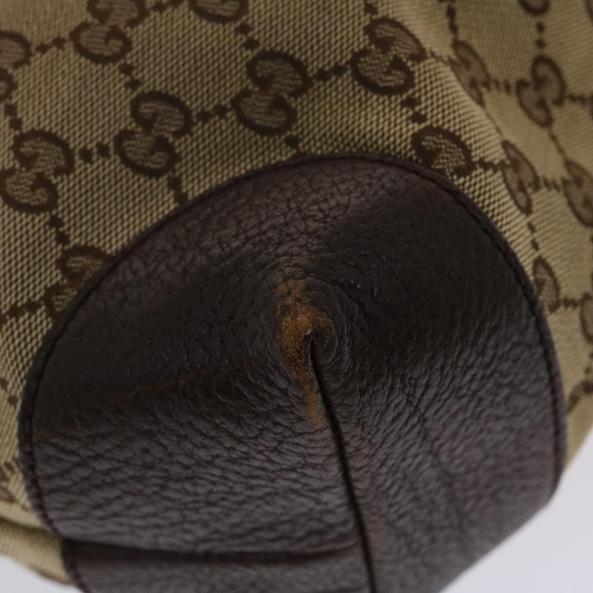 GUCCI GG Canvas Tote Bag Beige Dark Brown Auth 49048