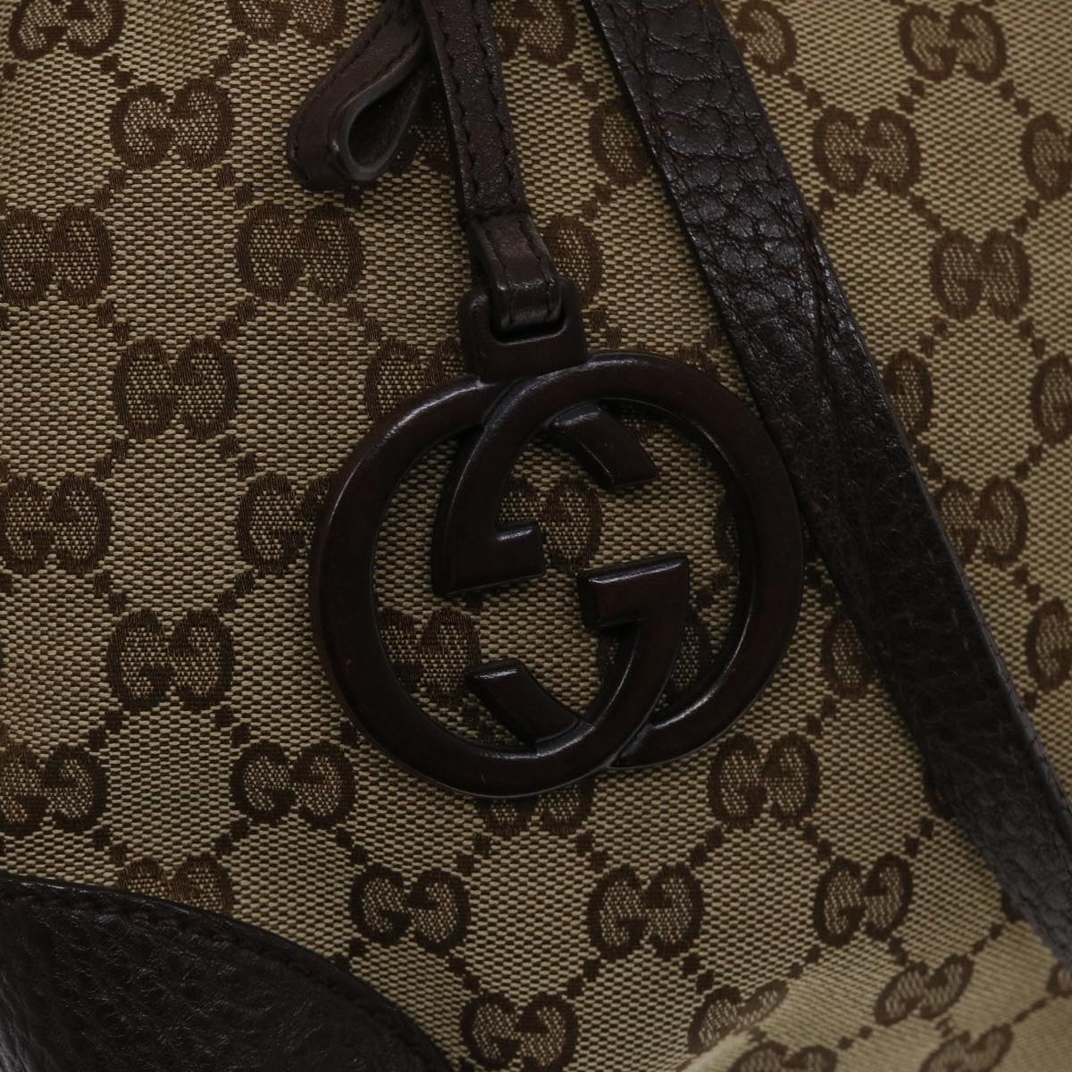 GUCCI GG Canvas Tote Bag Beige Dark Brown Auth 49048