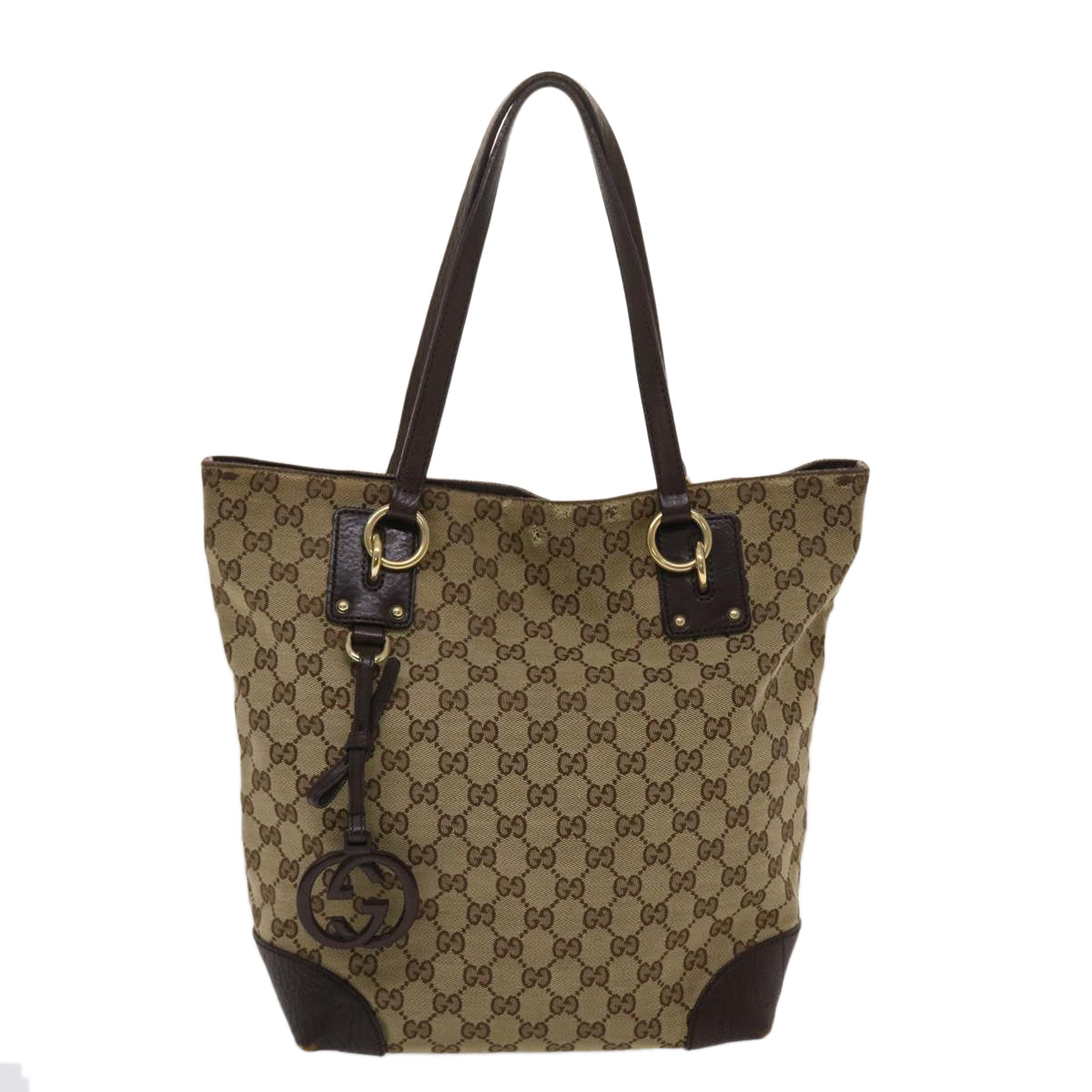 GUCCI GG Canvas Tote Bag Beige Dark Brown Auth 49048