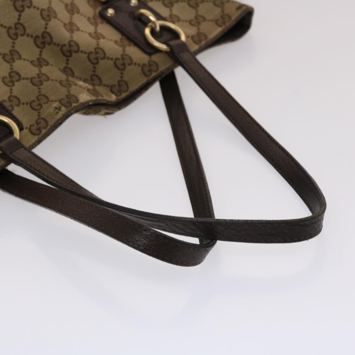 GUCCI GG Canvas Tote Bag Beige Dark Brown Auth 49048