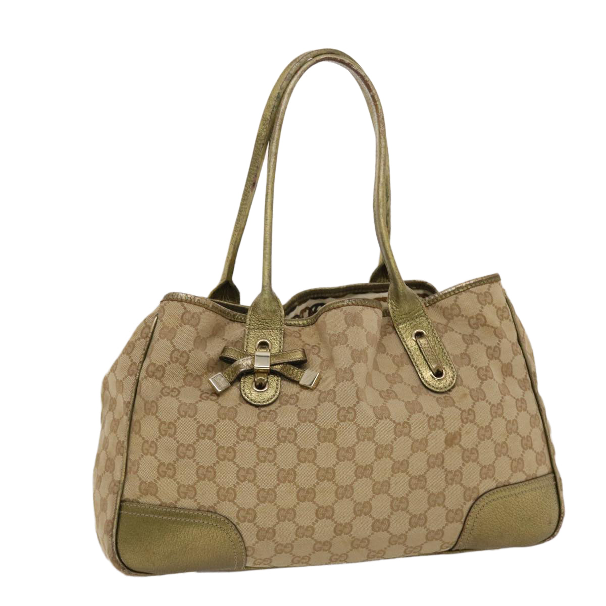 GUCCI GG Canvas Shoulder Bag Beige Gold Auth 49063