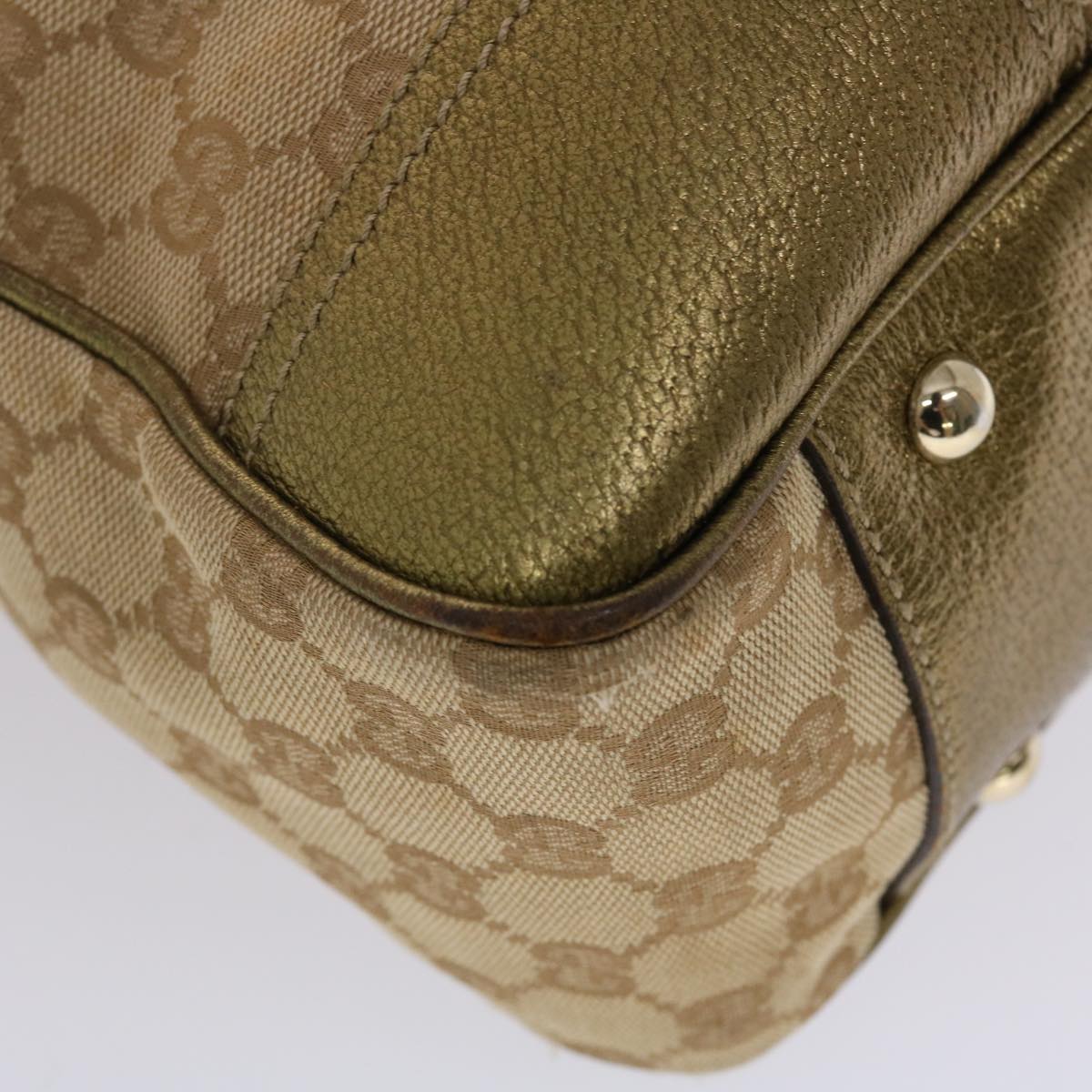 GUCCI GG Canvas Shoulder Bag Beige Gold Auth 49063