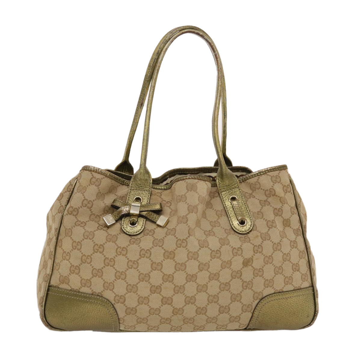 GUCCI GG Canvas Shoulder Bag Beige Gold Auth 49063