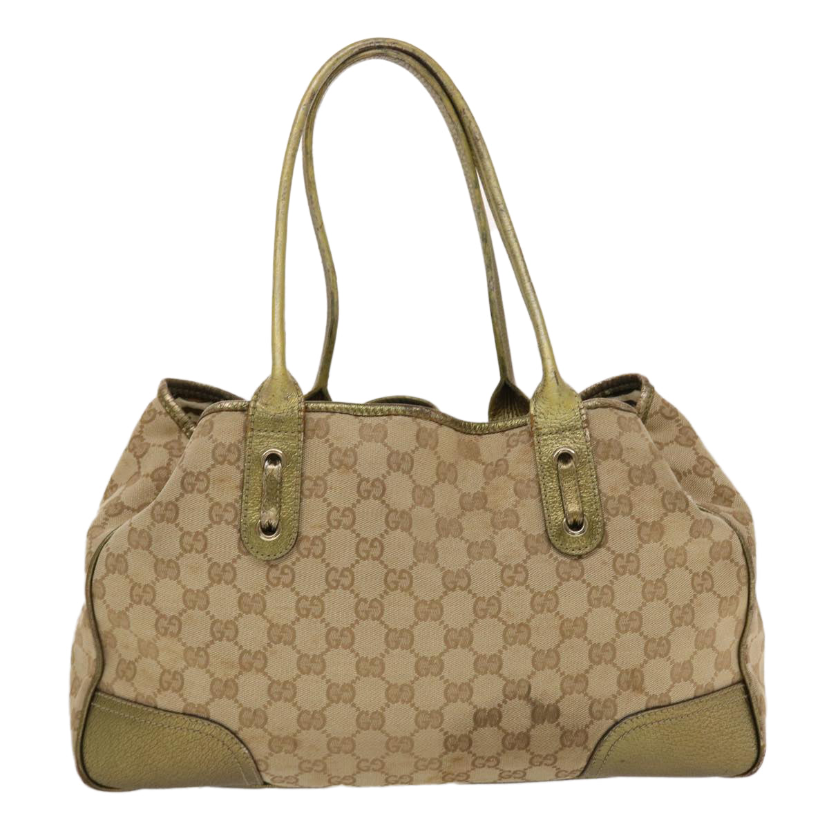 GUCCI GG Canvas Shoulder Bag Beige Gold Auth 49063