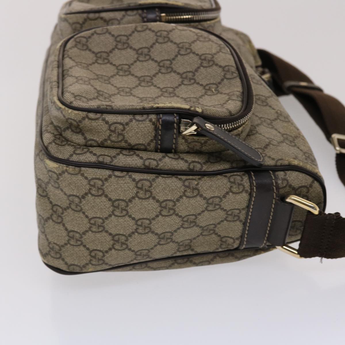 GUCCI GG Canvas Shoulder Bag PVC Leather Beige Dark Brown Auth 49064