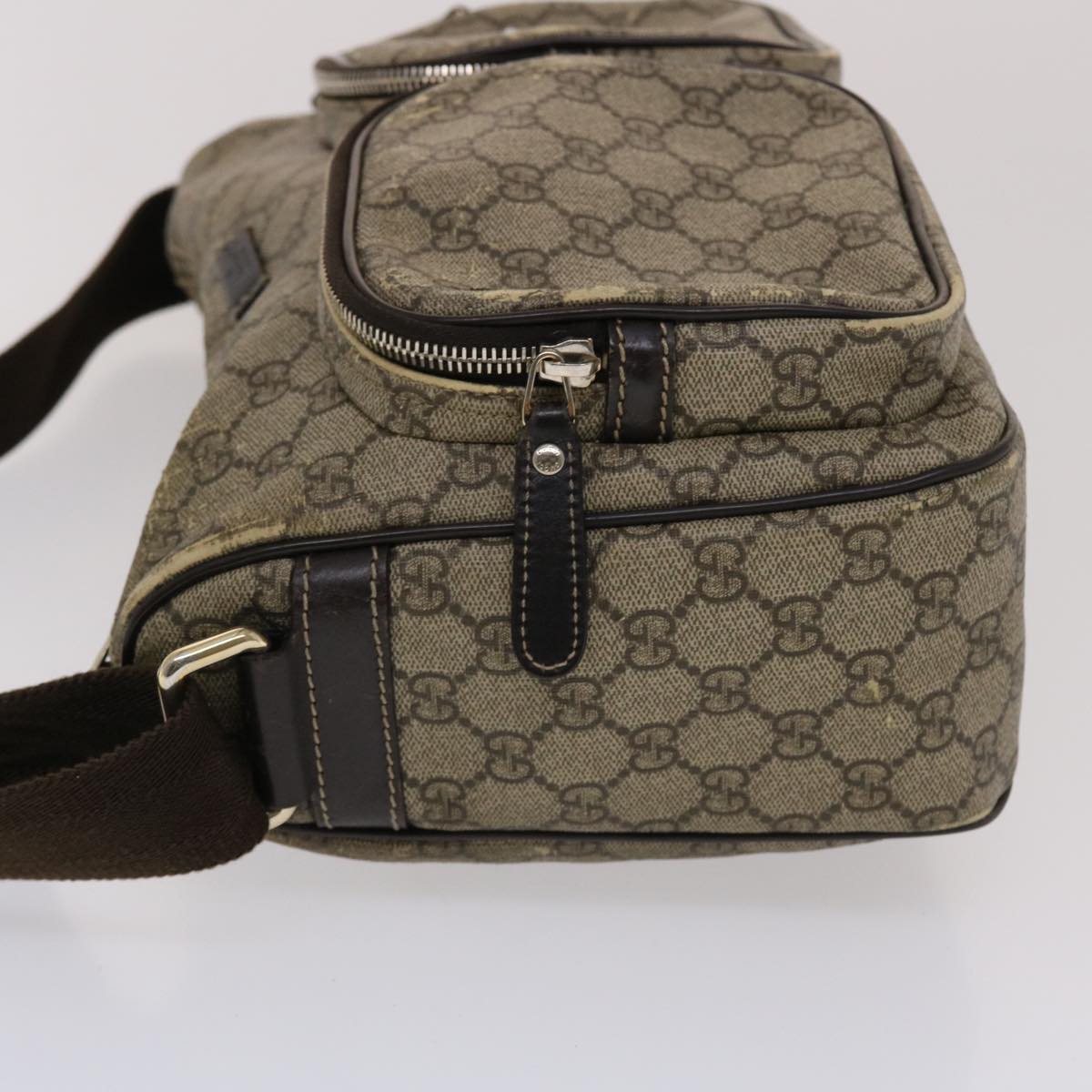 GUCCI GG Canvas Shoulder Bag PVC Leather Beige Dark Brown Auth 49064