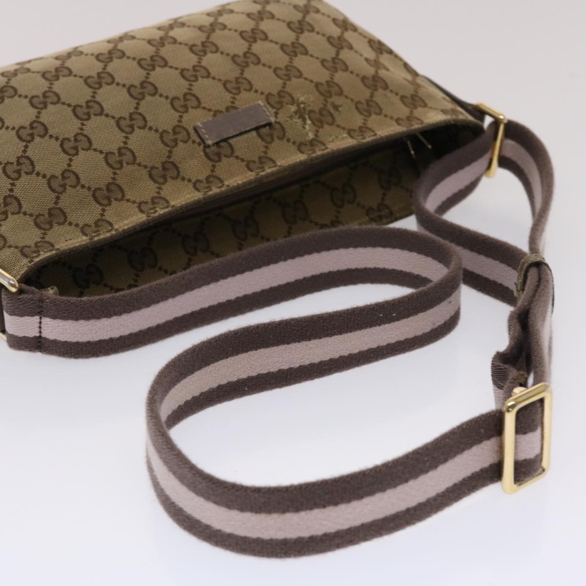 GUCCI GG Canvas Sherry Line Shoulder Bag Beige Pink Auth 49065