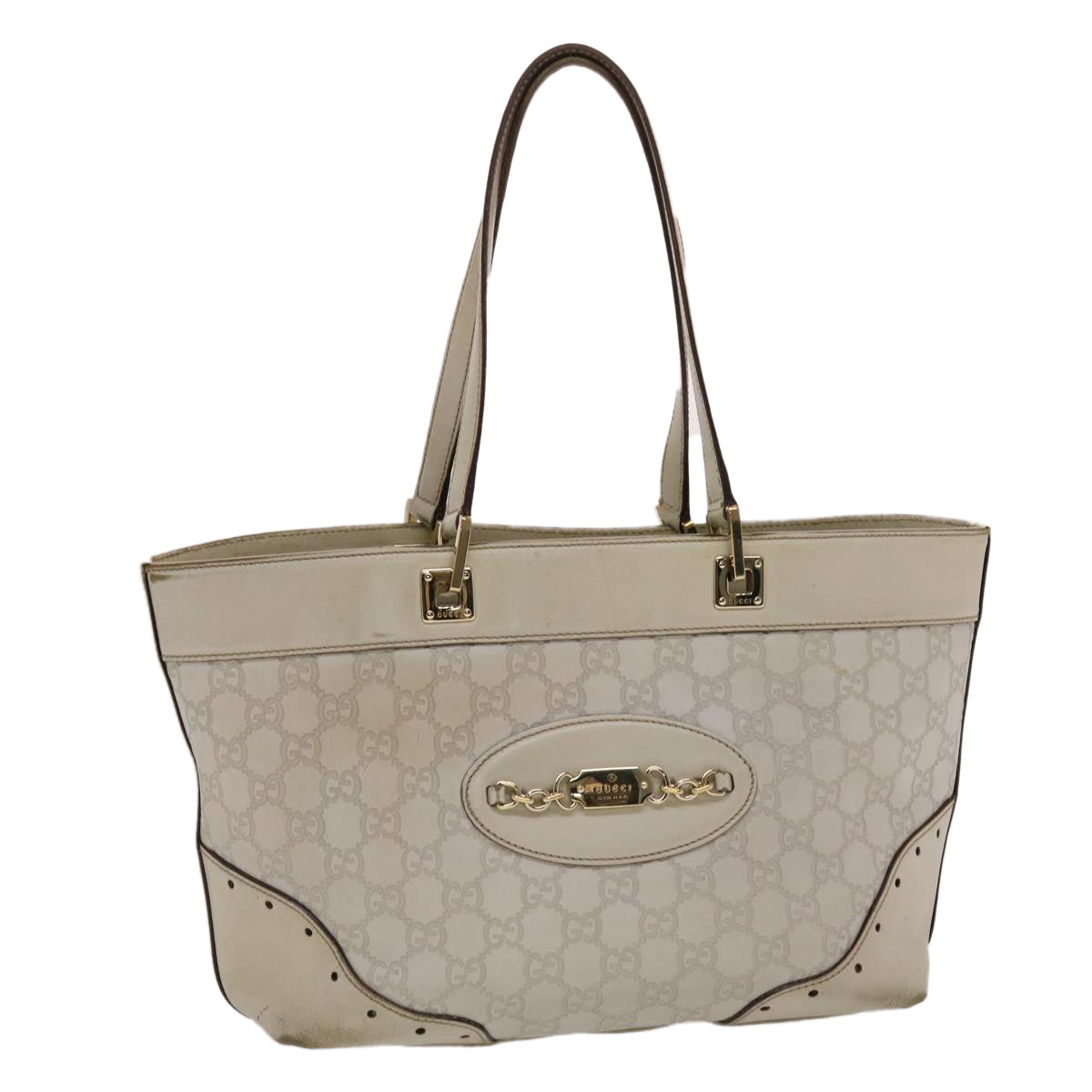 GUCCI Gucci Shima Tote Bag Leather White Auth 49072