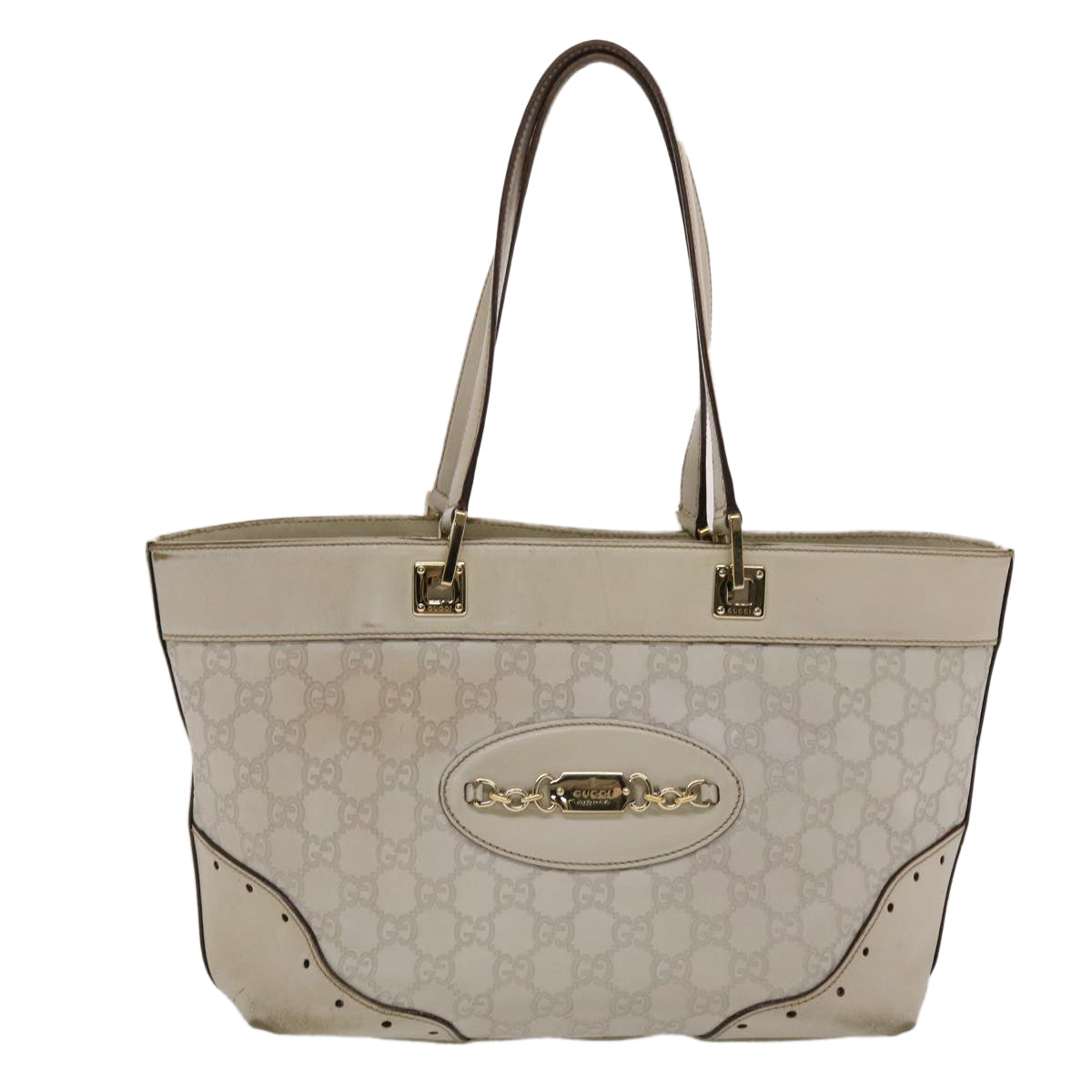 GUCCI Gucci Shima Tote Bag Leather White Auth 49072