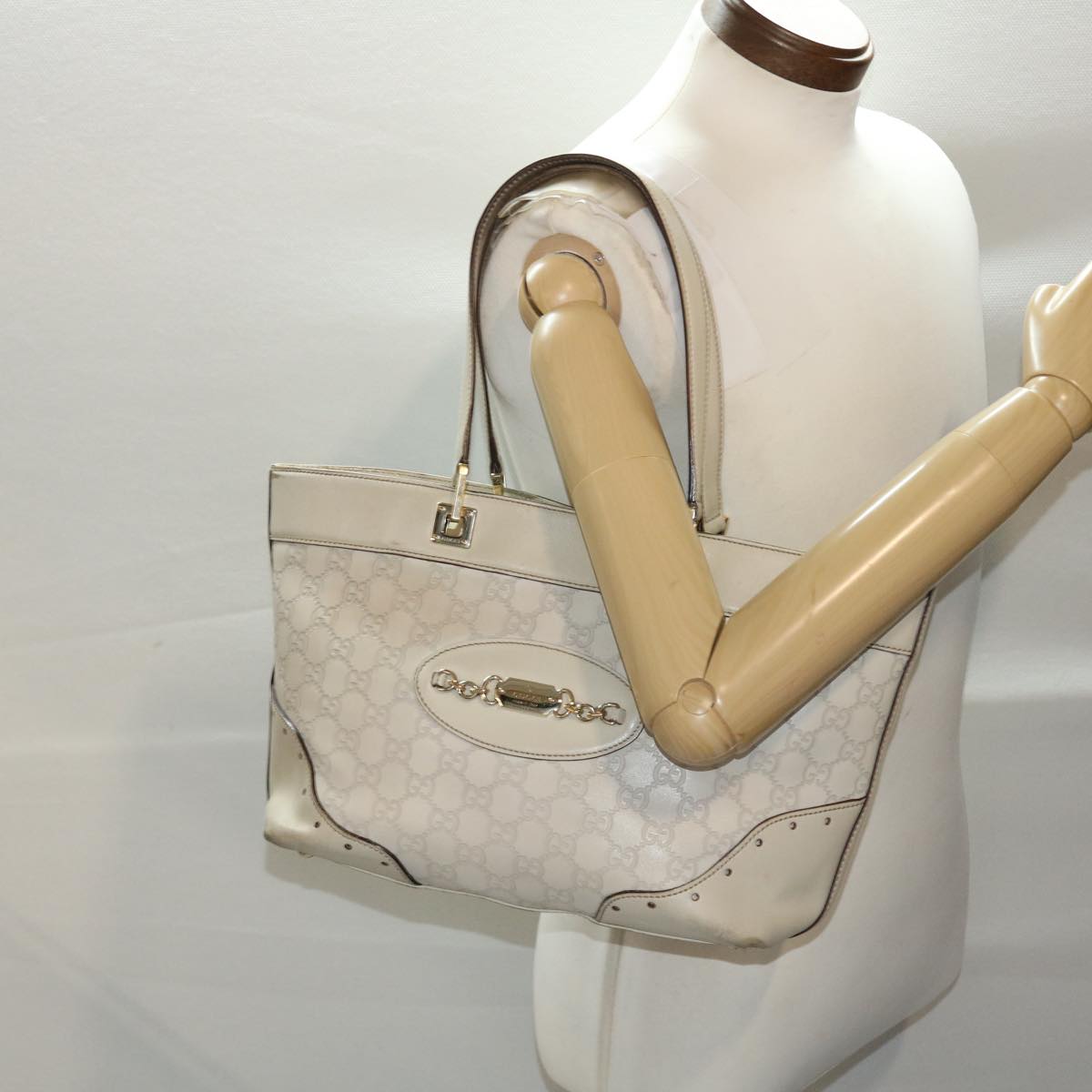 GUCCI Gucci Shima Tote Bag Leather White Auth 49072